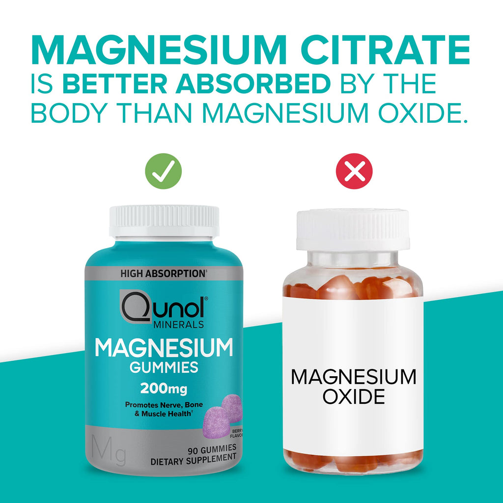 Qunol Magnesium Gummies for Adults, 200mg Elemental Magnesium (from 1,750mg Magnesium Citrate), High Absorption Magnesium Supplement, Supports Nerve, Bone and Muscle Health, Vegetarian, 90 Count Qunol Au supplements