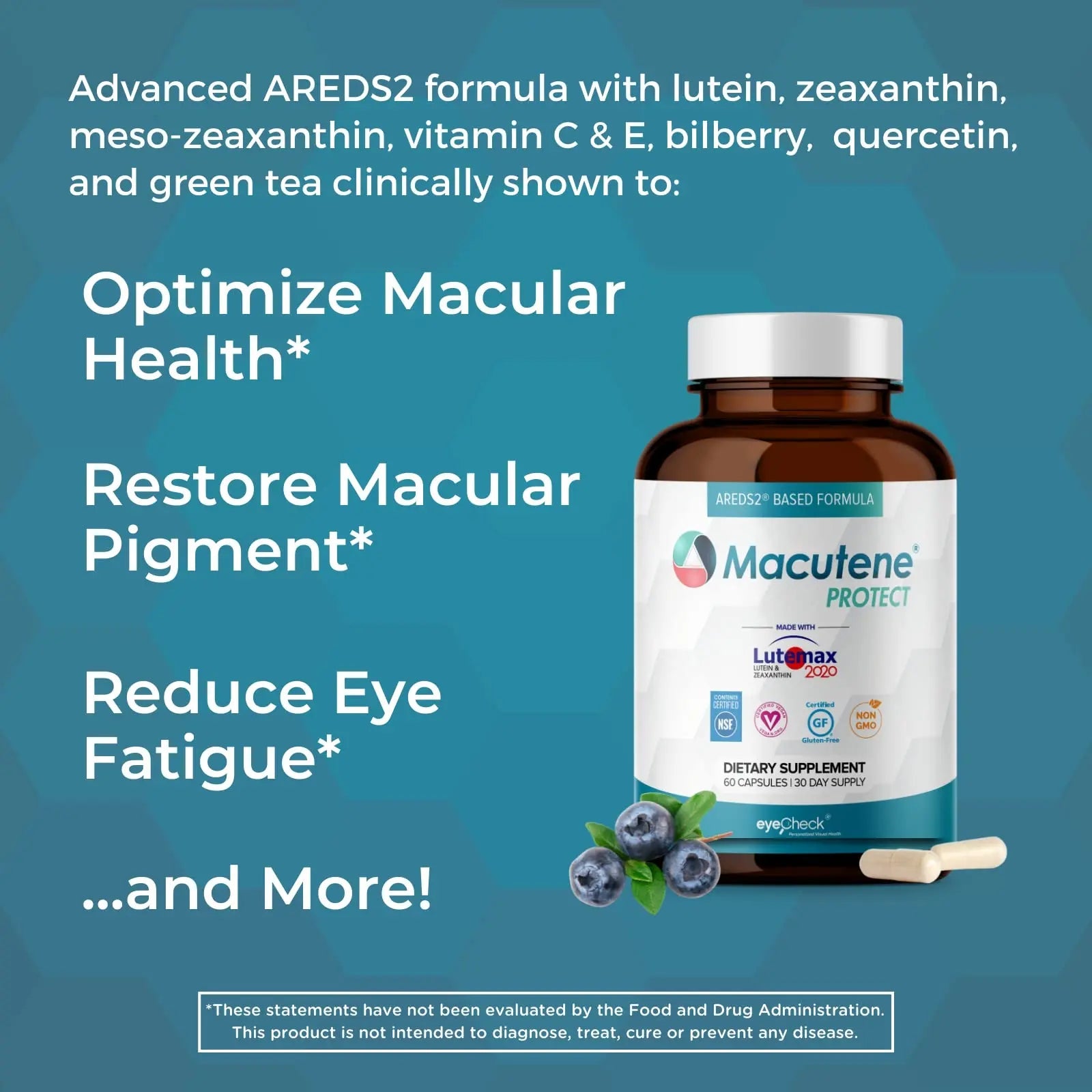 Natural Eye Health Vitamins with Bilberry Zeaxanthin Lutein - Macular Supp Eyecheck Au supplements