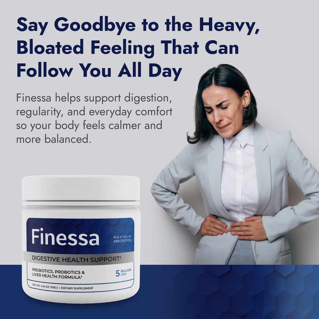 Finessa Digestive Probiotic Drink - 2in1 Digestive Health, Liver Cleanse Detox & Repair | Constipation, Gas and Bloating Relief | Gut Health Blend with Prebiotics & Probiotics