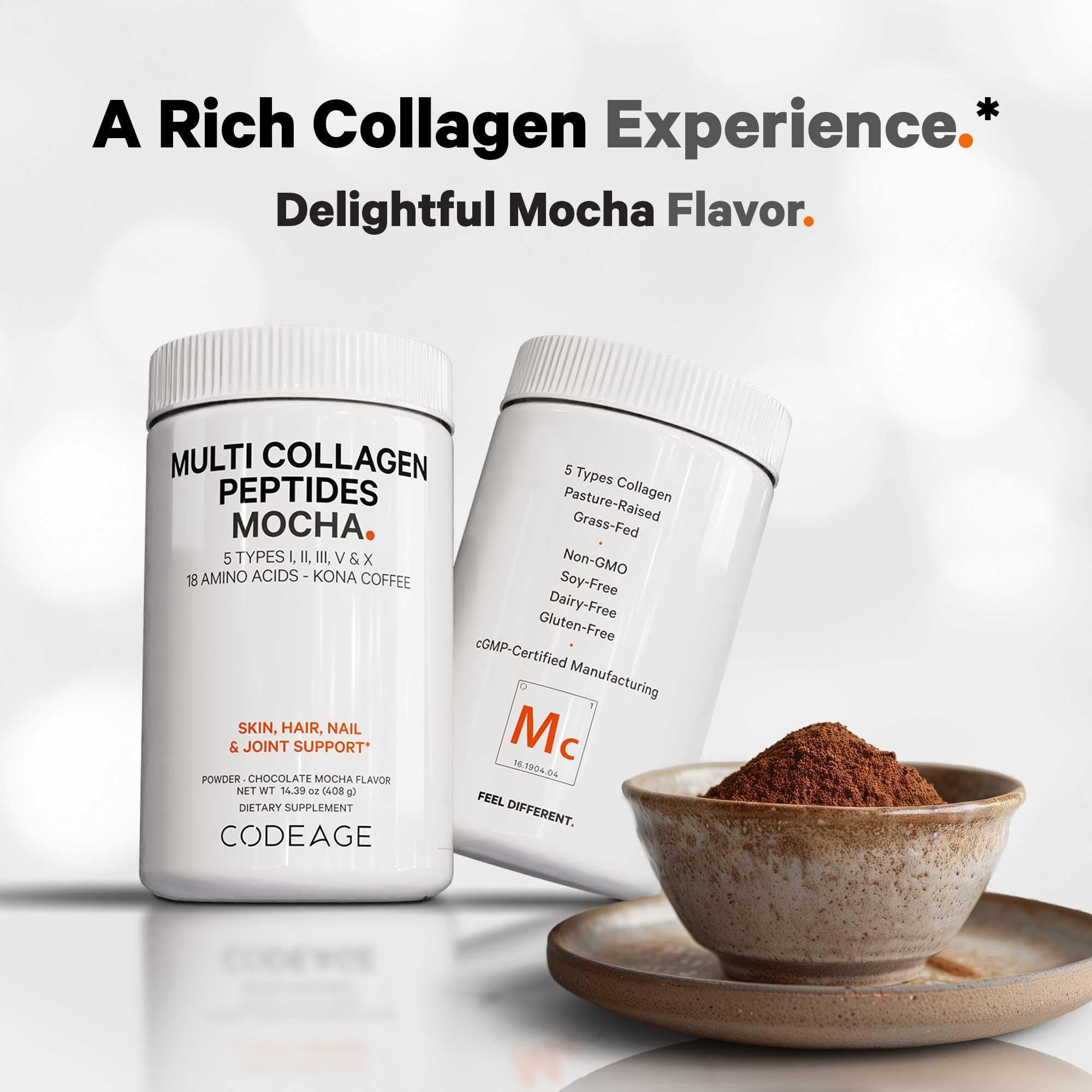 Codeage Multi Collagen Peptides Protein Powder - Chocolate Mocha Instant Coffee - Gourmet Knoa Coffee Drink & Shake - Collagen Type I, II, III, V & X - Grass-Fed, Hydrolyzed, Non-GMO - 14.39oz Codeage Au supplements