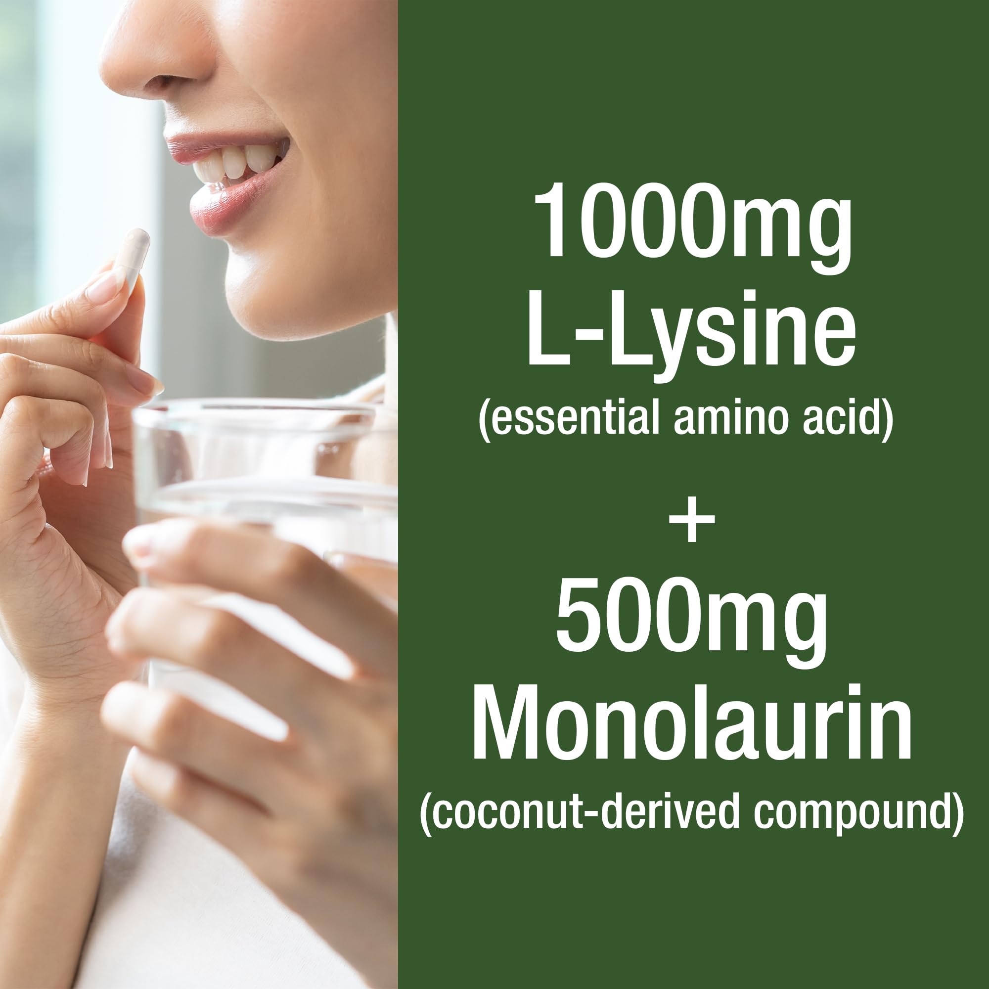 Peak Performance L Lysine 1000mg + Monolaurin 500mg High Potency Supplement for Lips, Skin, & Immune Support - L-Lysine 2-in-1 Bioavailable Supplements
