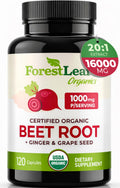 ForestLeaf USDA Organic Beet Root Capsules - Beetroot Supplement 1000mg 20:1 Extract w/Ginger Grape Seed - Support Blood Pressure, Nitric Oxide