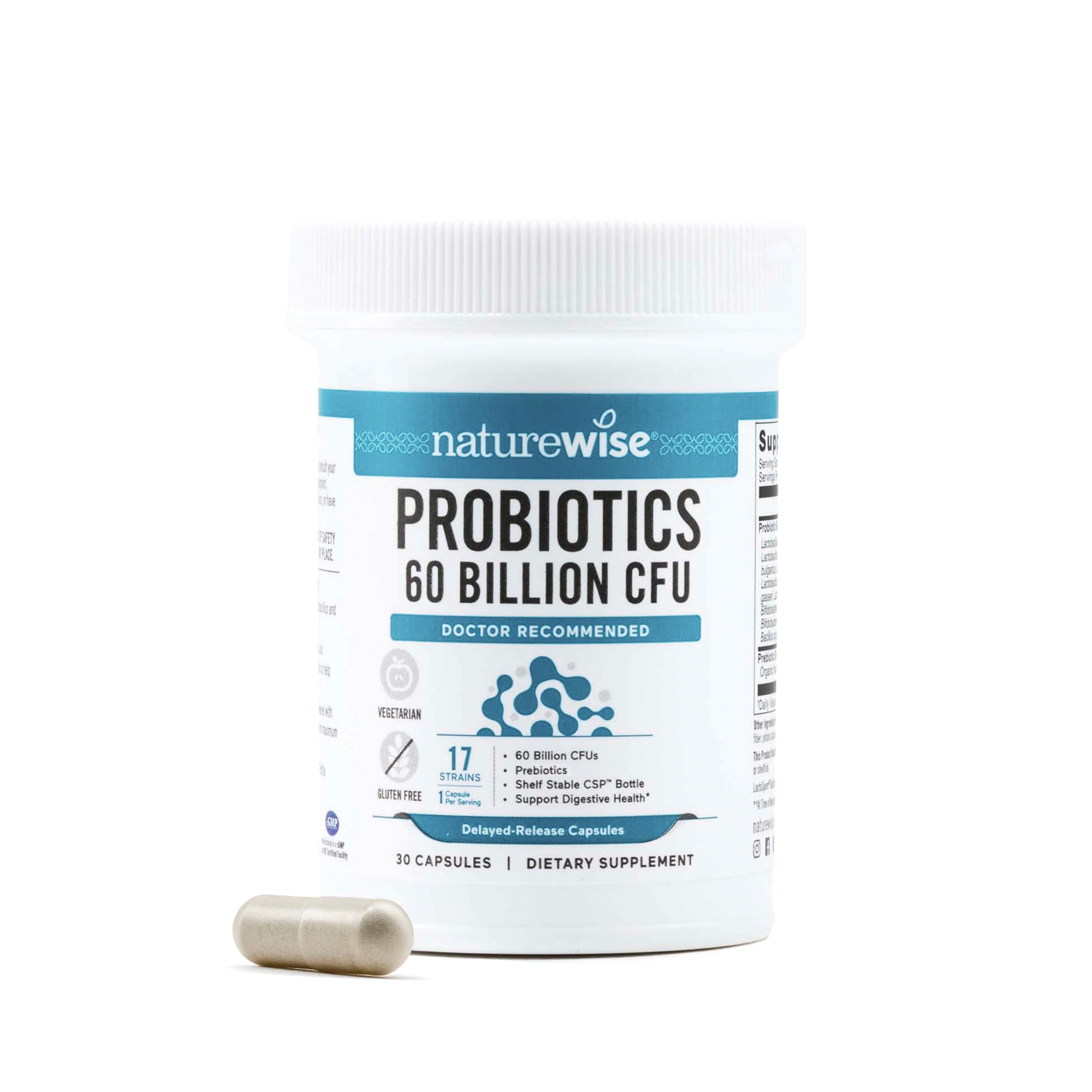 NatureWise Probiotics 60 Billion CFU - 17 Strains + Organic Prebiotics - Immune, Digestive & Gut Health Support for Women & Men - Vegetarian, Gluten-Free, Non-GMO - 30 Capsules[1-Month Supply] NatureWise Au supplements