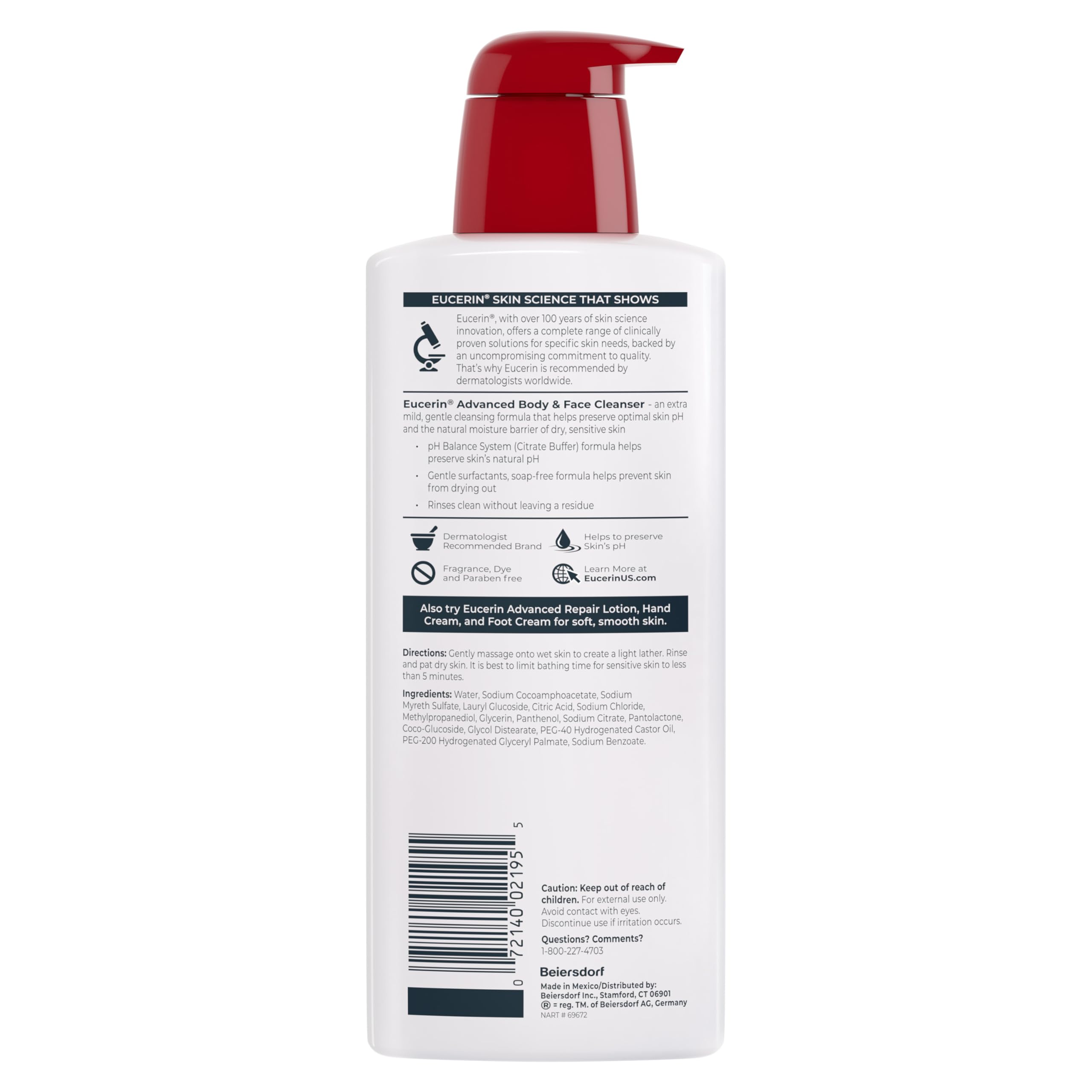 Eucerin Advanced Cleansing Body & Face Cleanser - Fragrance & Soap Free for Dry, Sensitive Skin - 16.9 fl. oz Bottle