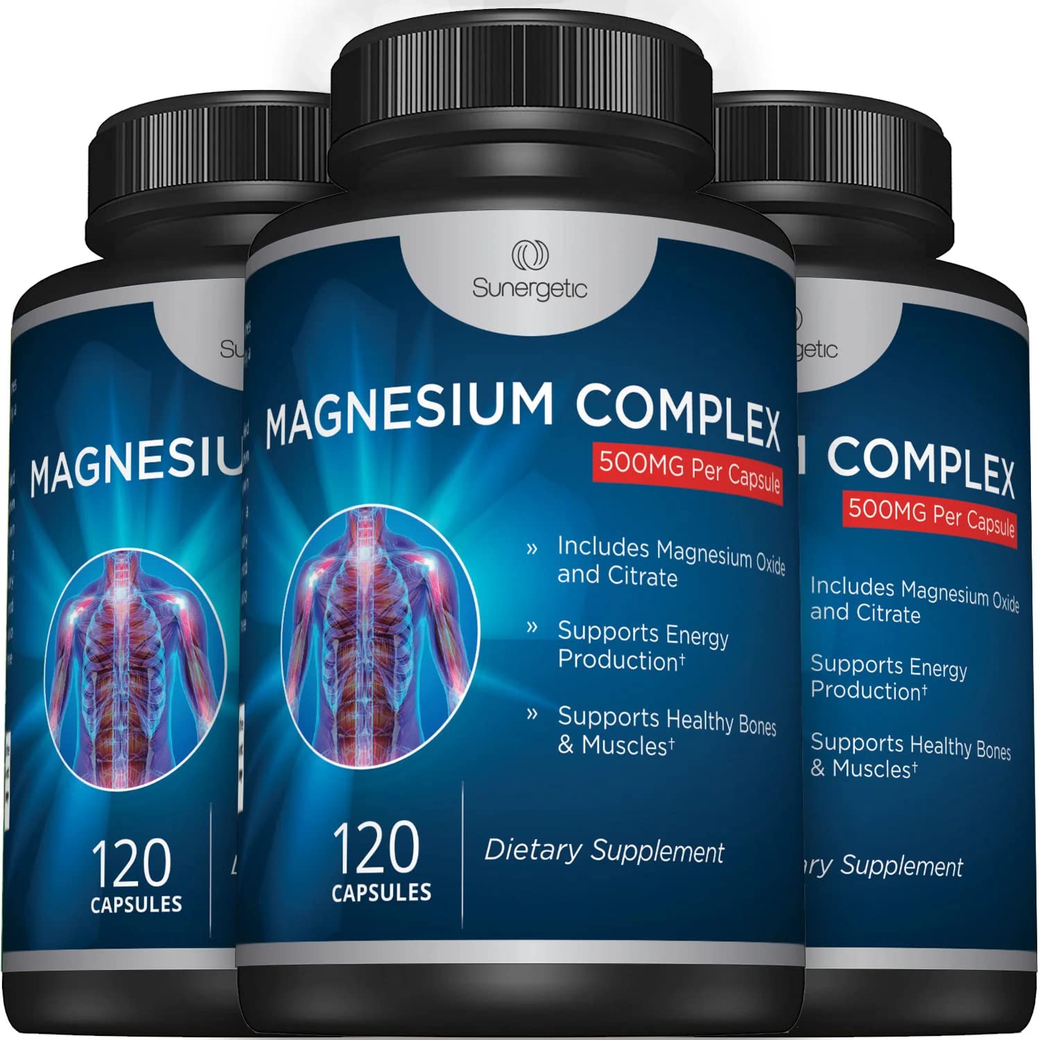 Premium Magnesium Citrate Capsules – Powerful 500mg Magnesium Oxide & Citrate Supplement – Helps Support Healthy Bones, Muscles, Teeth, Energy & Relaxation – 120 Vegetable Capsules Sunergetic Au supplements