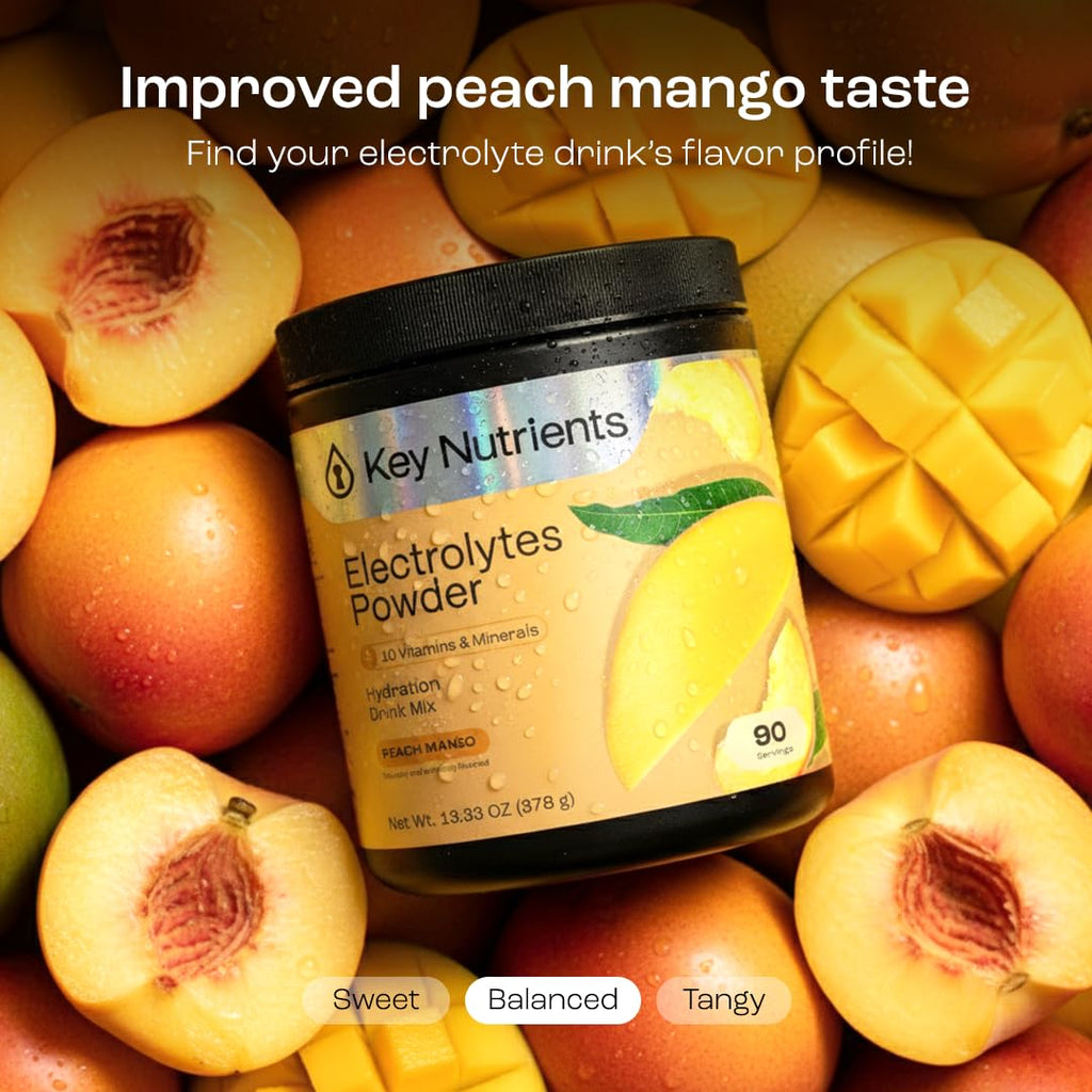 KEY NUTRIENTS Multivitamin Electrolytes Powder No Sugar - Tropical Peach Mango Electrolyte Powder - Endurance & Energy Supplement - Hydration Powder