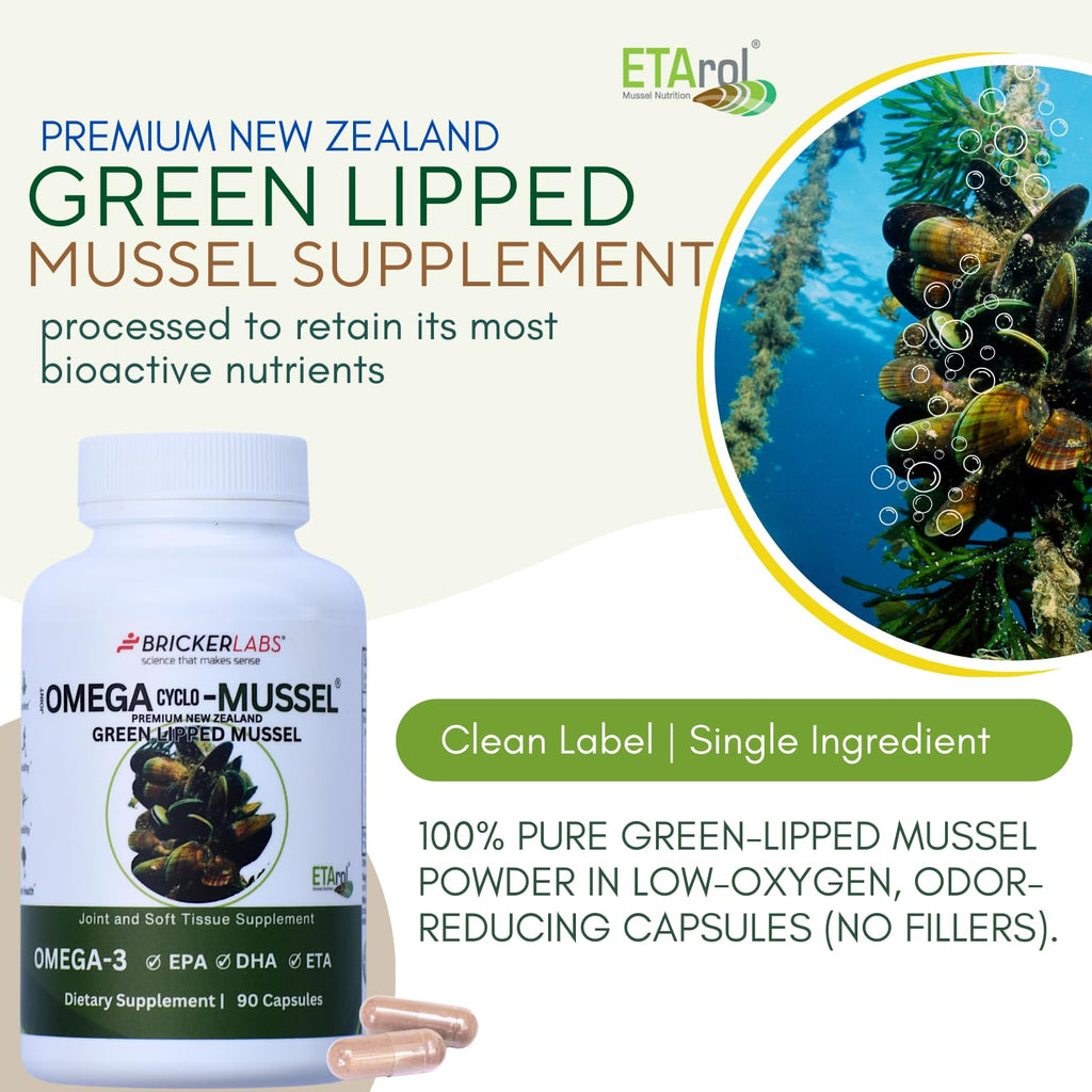 Bricker Labs Omega Cyclo - Mussel Joint Health Supplement, Premium New Zealand Green Lipped Mussel, Full Spectrum Omega Joint Supplements for Joint Health and Comfort, 90 Capsules Bricker Labs Au supplements