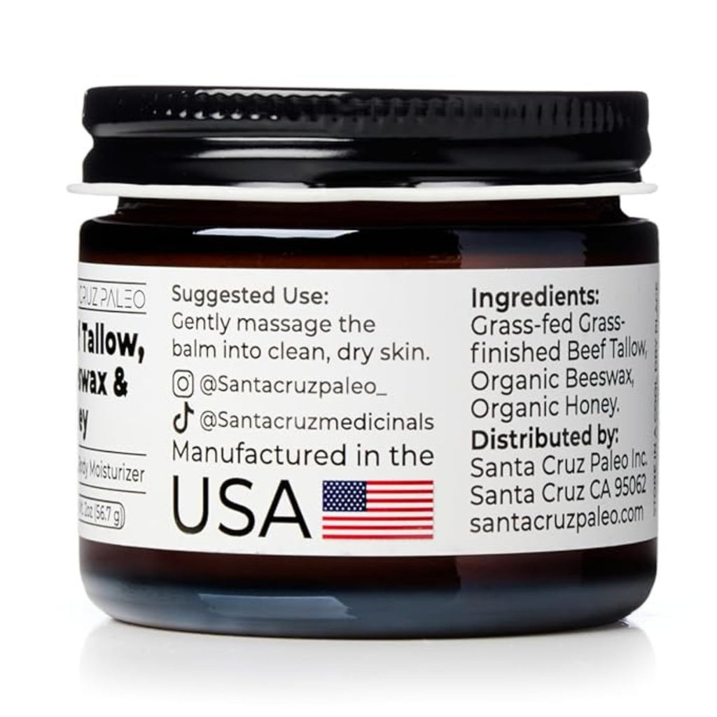 Santa Cruz Paleo, Beef Tallow, Beeswax & Honey Face Moisturizer, Organic, Unscented Grassfed Beef Tallow Skin Care, Sunscreen Free