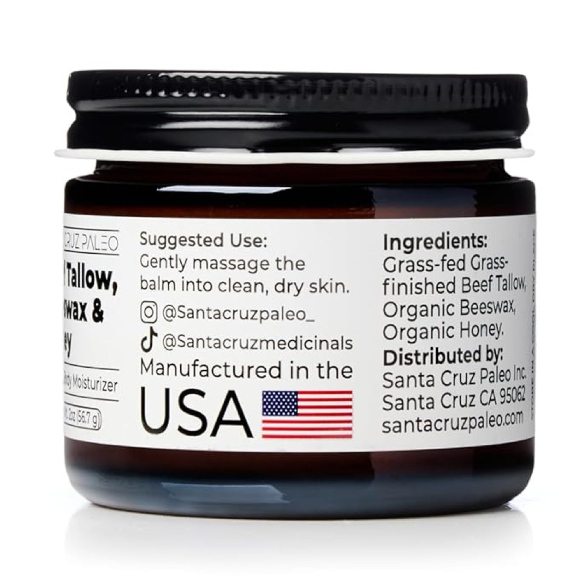 Santa Cruz Paleo, Beef Tallow, Beeswax & Honey Face Moisturizer, Organic, Unscented Grassfed Beef Tallow Skin Care, Sunscreen Free