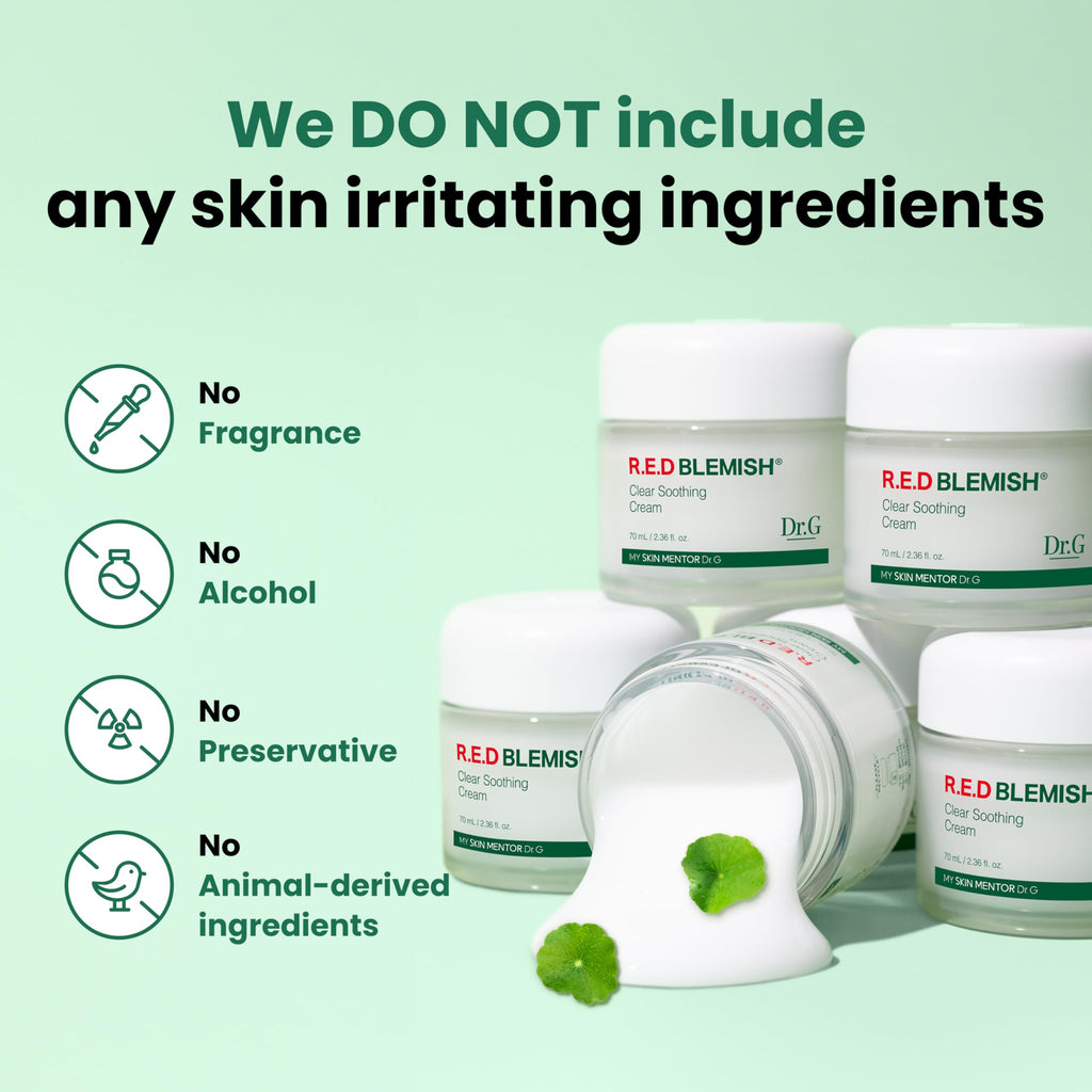 Dr. G R.E.D. Blemish Clear Soothing Cream - Calming Korean Moisturizer for Redness - Soothes Acne & Irritation