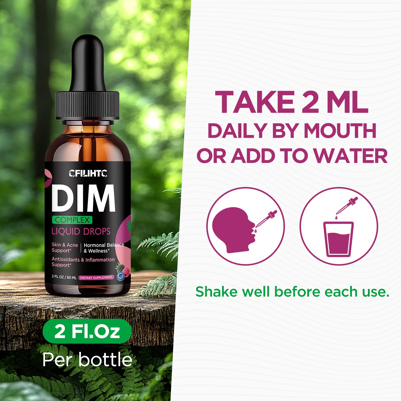 DIM Liquid Drops Supplement Women – Hormone Harmony for Women & Acne Supplements with Multivitamins, Inositol, Sulforaphane - Hormone Balance, Clear Skin & Mood Support, Mixed Berry Flavor 2 Fl Oz CFILIHTC Au supplements