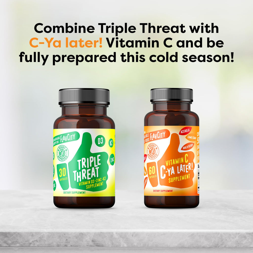 FlavCity Vitamin D3, K2 & Zinc - Triple Threat Supplement - Daily or Seasonal Immune Support - Vitamin D with K2 for Enhanced Absorption -