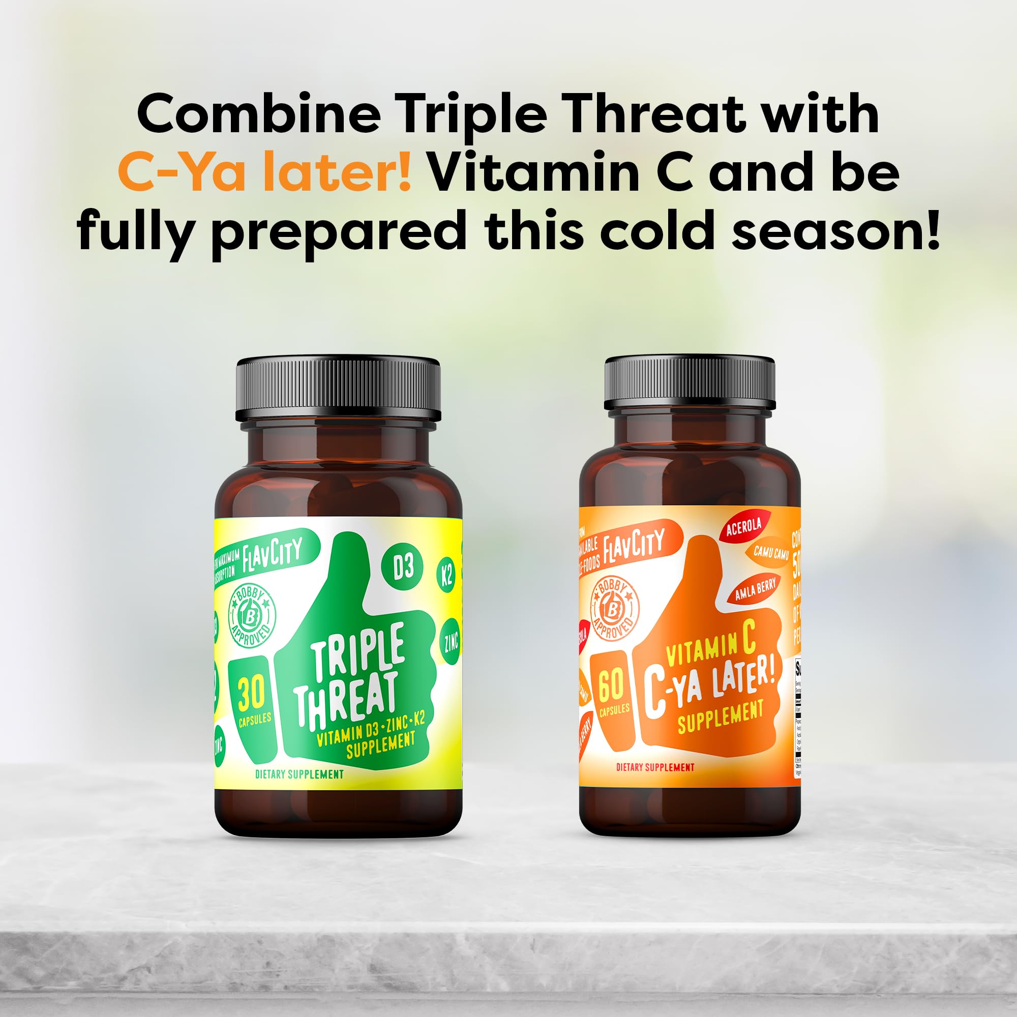 FlavCity Vitamin D3, K2 & Zinc - Triple Threat Supplement - Daily or Seasonal Immune Support - Vitamin D with K2 for Enhanced Absorption -