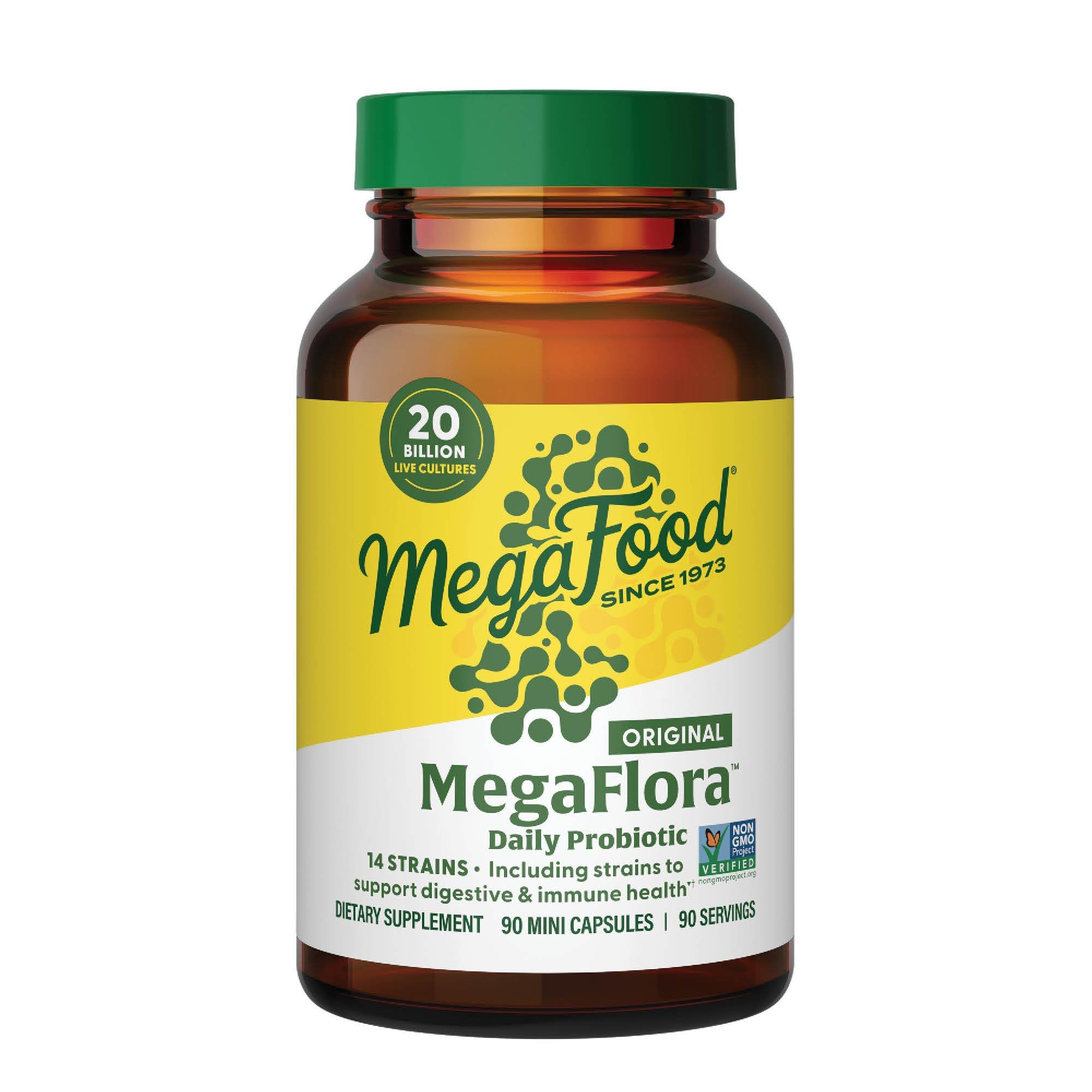 MegaFood MegaFlora Probiotic - Probiotics for Women Digestive Health - Immune Support Supplement - 20 Billion CFU - 14 Strains - Non-GMO