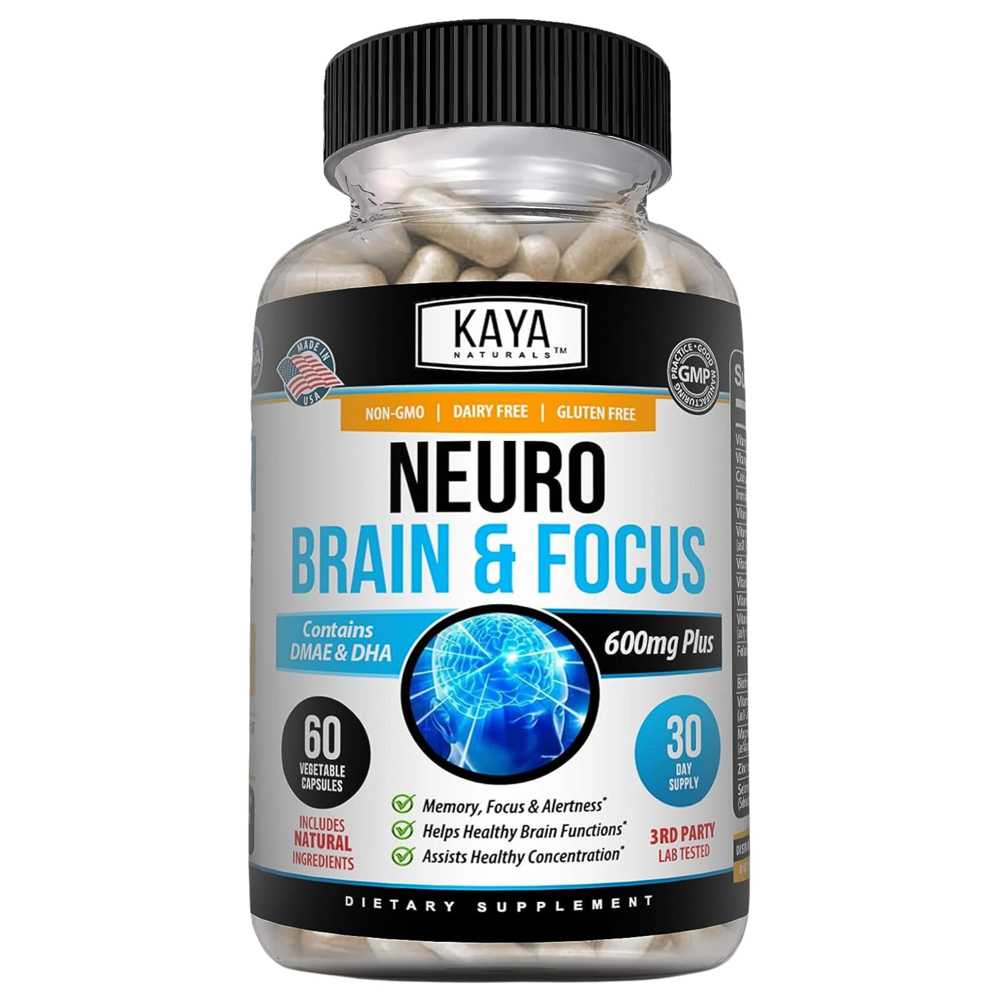 Kaya Naturals - Neuro Brain for Memory & Focus - Nootropic Energy Capsule - Nootropic Brain Support Supplement - Focus & Concentration & Learning Accuracy - Cognitive Function - 60 Count Kaya Naturals Au supplements