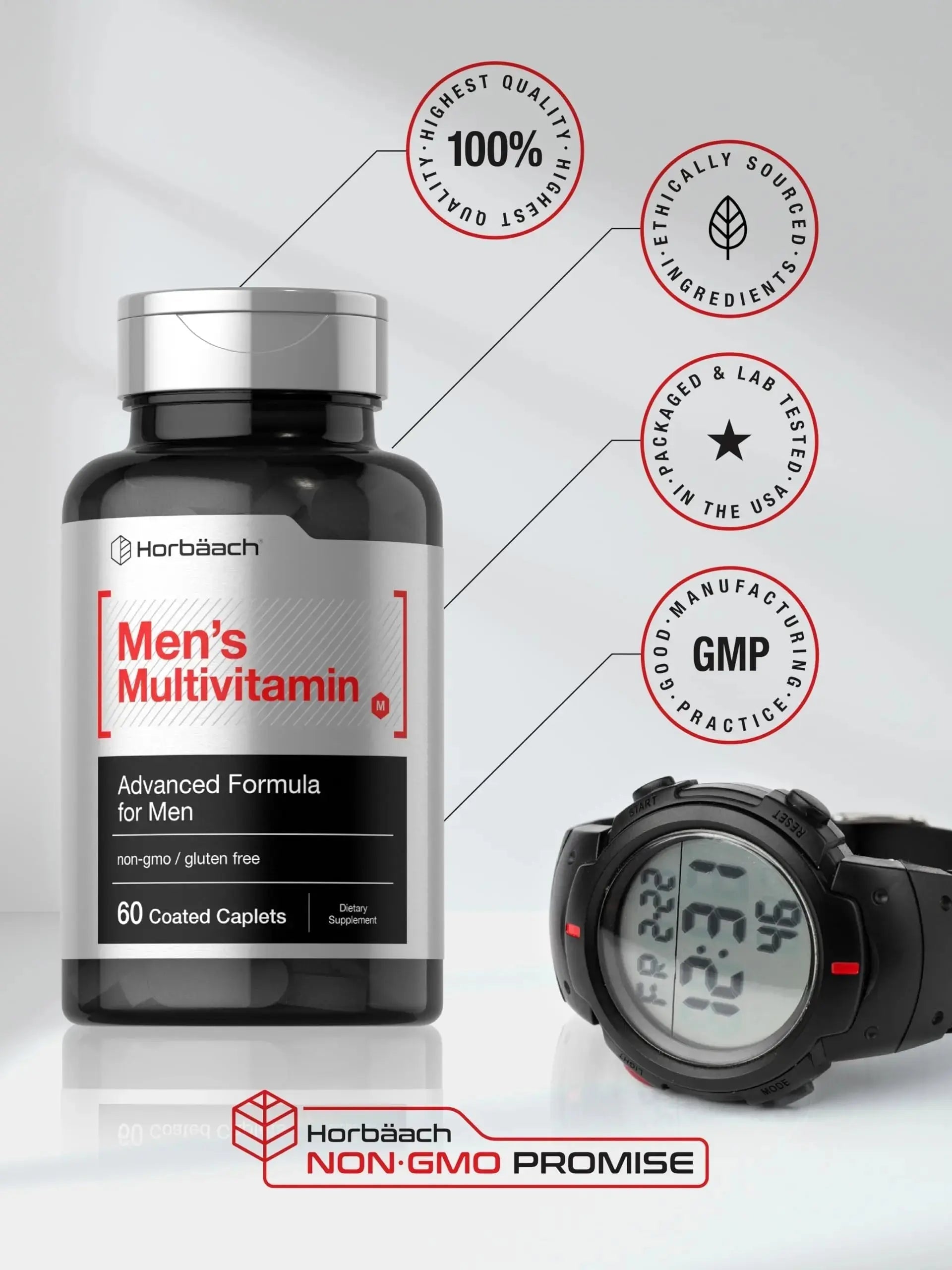 Horbäach Mens Multivitamin | 60 Caplets | Advanced Formula | with Vitamin C, D, Magnesium, Minerals & More | Horbäach Au supplements