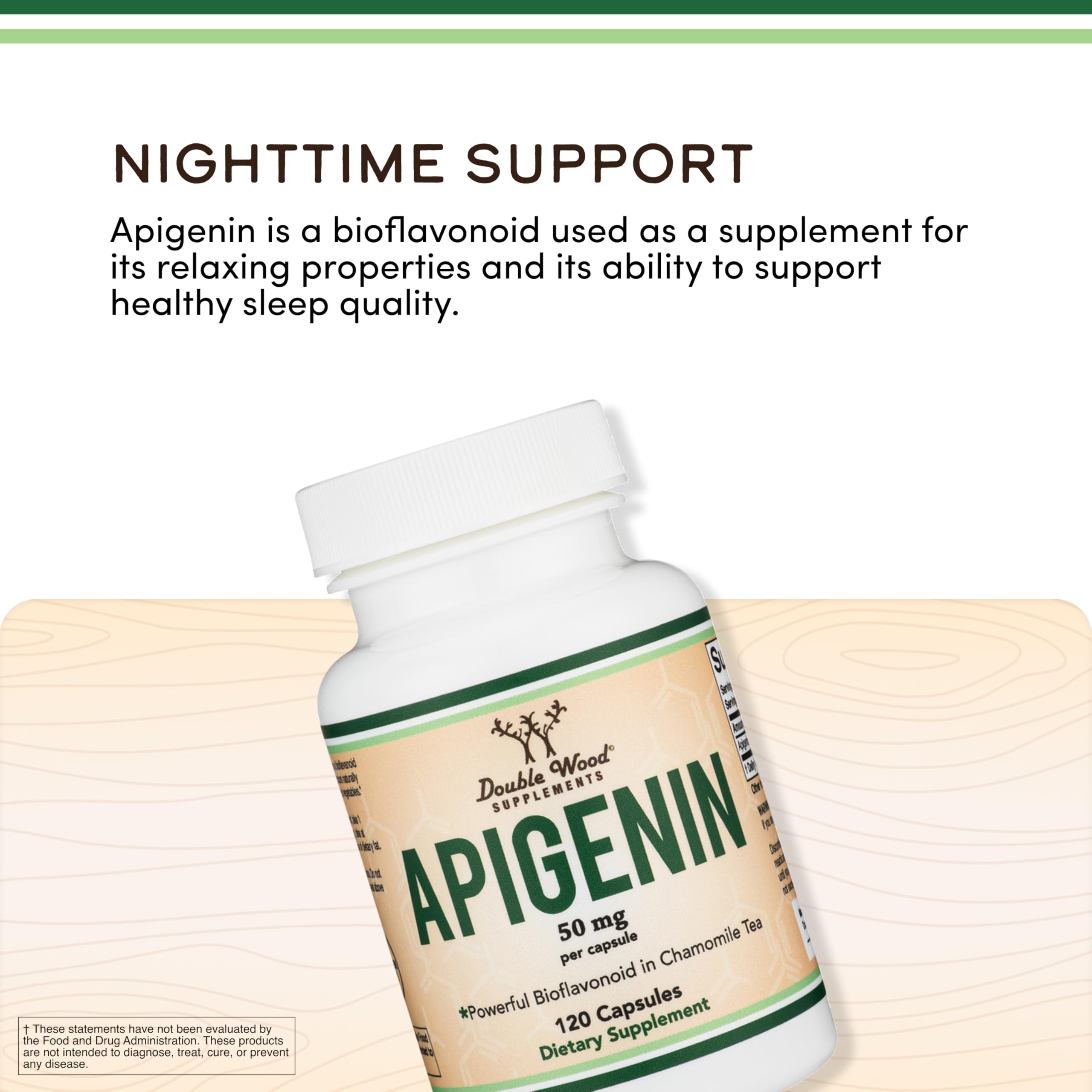 Apigenin Supplement - 50mg per Capsule, 120 Count (Powerful Bioflavonoid Found in Chamomile Tea for Relaxation, Sleep, and Mood) Senolytic