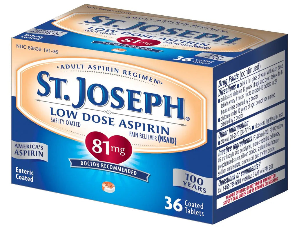 St. Joseph Aspirin Pain Reliever (NSAID) 81mg, Enteric Safety Coated, Adult Low Dose Regimen, 36 ct St. Joseph Au supplements