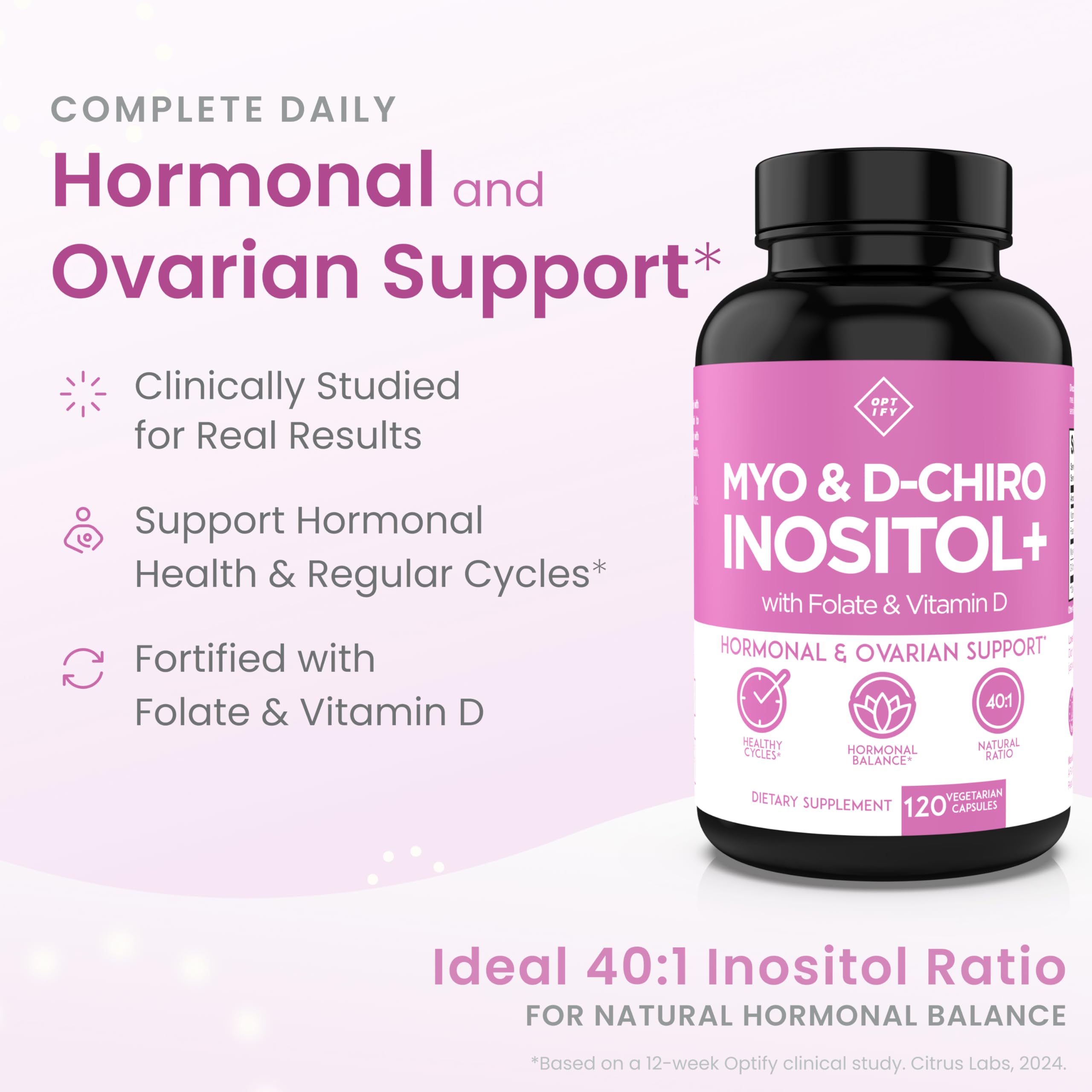 Optify Myo-Inositol & D-Chiro Inositol Supplement for Women – 40:1 Ratio Plus Folate and Vitamin D – Support Healthy Hormonal Balance