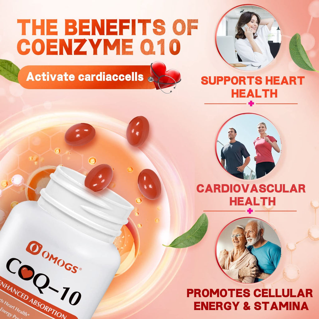 OMOGS CoQ10 400mg Softgels, Coenzyme Q10 High Absorption Supplements Support Heart Health, Cardiovascular Health, Immune System