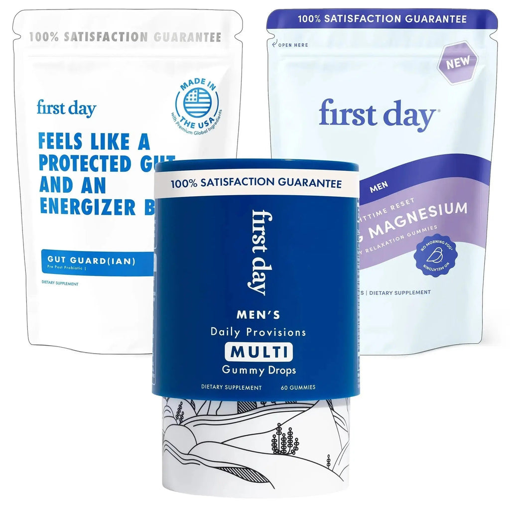 FIRST DAY Men’s Wellness Bundle with Multivitamins, Tribiotics & Calming Magnesium Gummies – Supports Nutrition, Immune & Digestive Health FIRST DAY Au supplements
