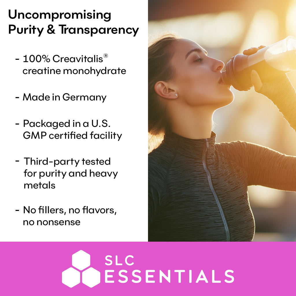 SLC Essentials Creatine Monohydrate Powder | 100% Pure Micronized Creavitalis® | German-Made | Unflavored, No Fillers | Supports Muscle Strength, Recovery, & Cognitive Energy | 5g Servings SLC Essentials Au supplements