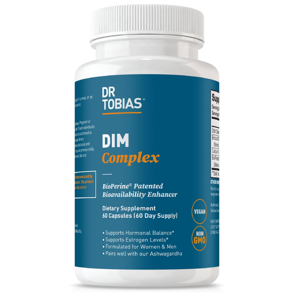 Dr. Tobias DIM Complex, Hormone Balance for Women & Men, DIM Supplement with BioPerine, Broccoli Extract & Calcium D-Glucarate Estrogen Detox Balance Complex, Non-GMO, Vegan, 60 Capsules Dr. Tobias Au supplements