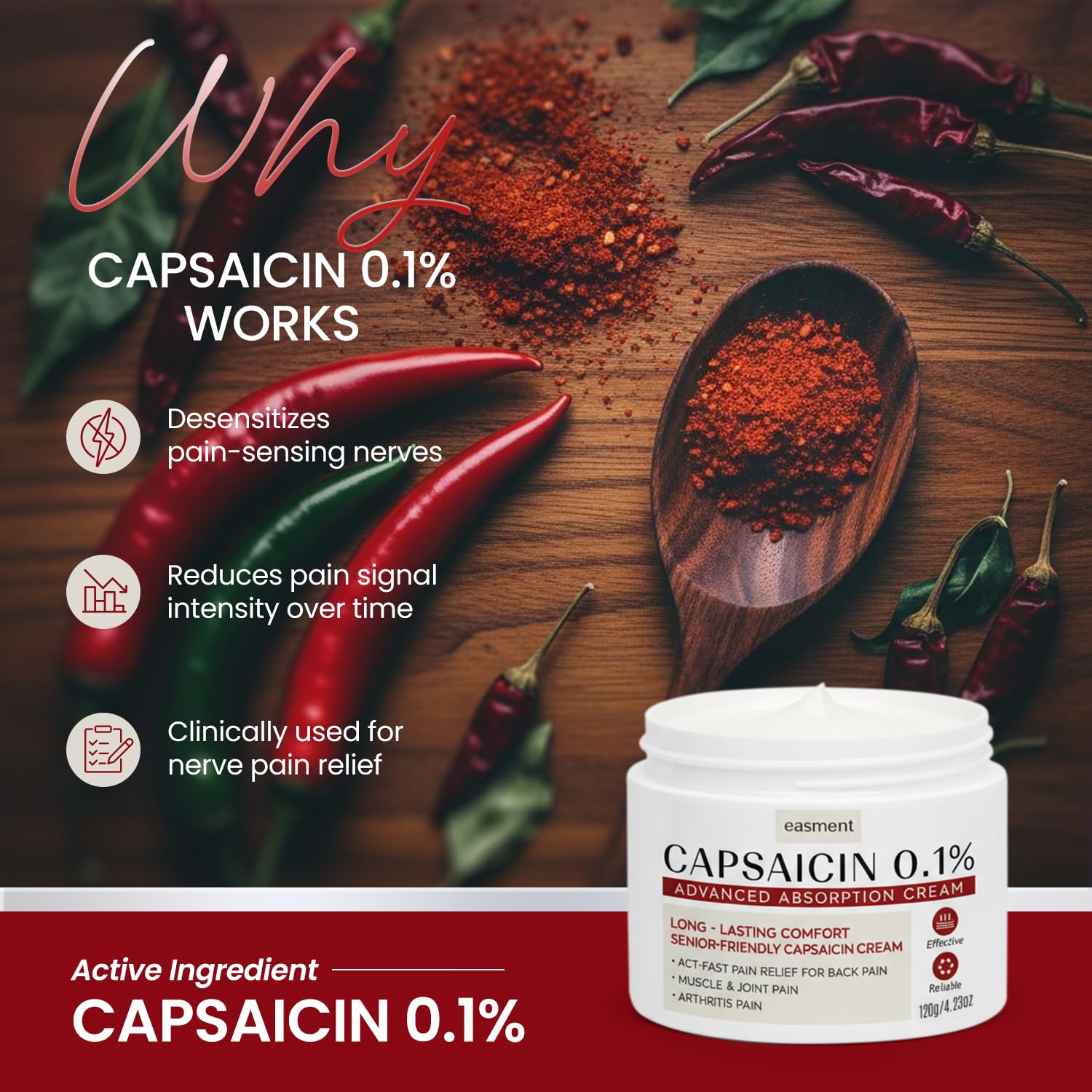 Easment Capsaicin Pain Relief Cream – Topical Arthritis & Muscle Pain Relief for Joint, Nerve & Back Pain – Medicated Pain Cream with Capsaicin 0.1% – Arnica, Aloe & Chamomile, 4.23 Fl Oz Easment Au supplements