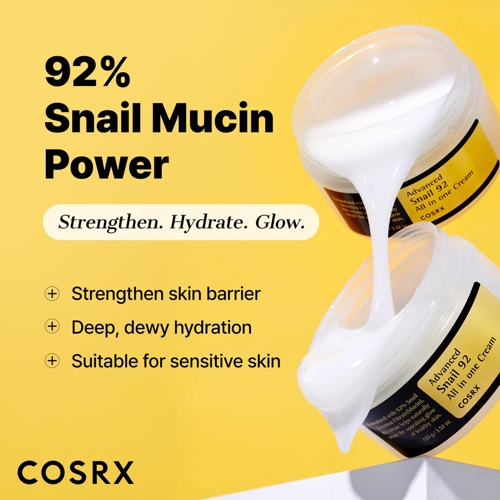 COSRX Snail Mucin 92% Face Moisturizer, 3.52 Oz, Lightweight Moisturing Cream for Soft