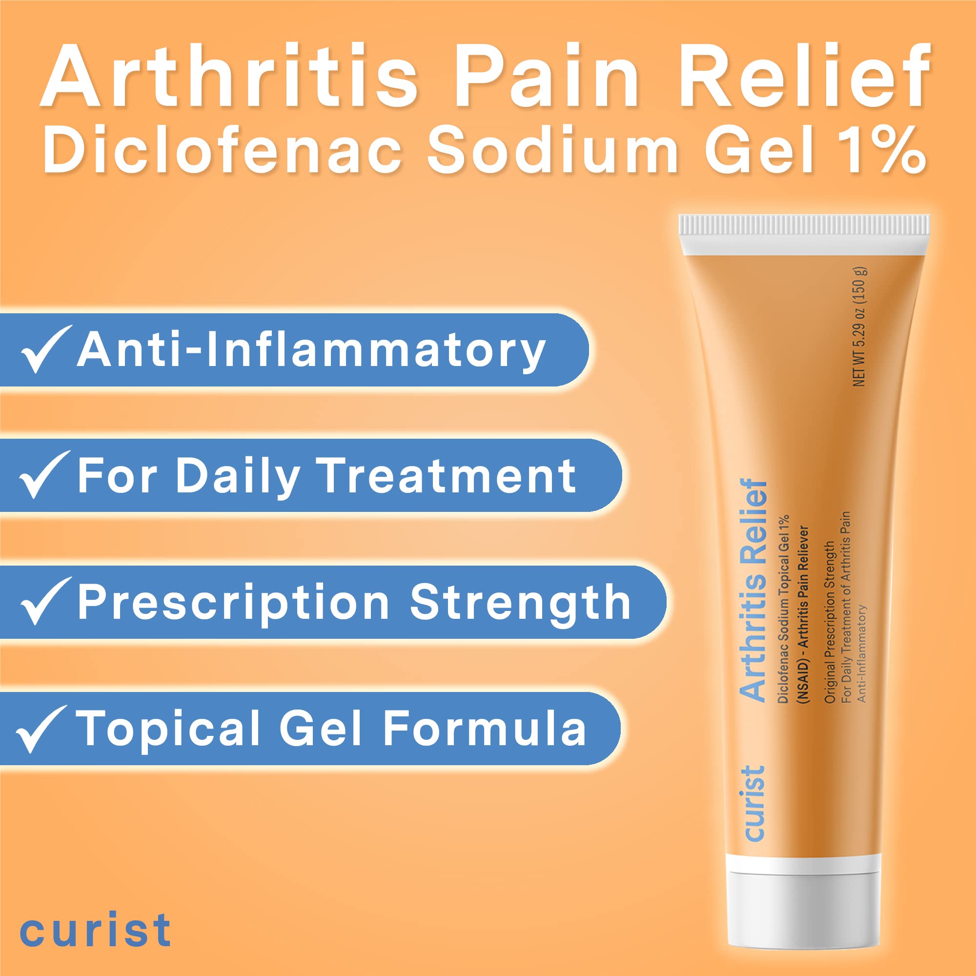Curist Diclofenac Sodium Topical Gel 1 Percent 150g for Arthritis Pain - Joint Pain Relief for Hand/Foot Pain, Knee/Elbow Pain & Ankle Pain - 1% - 5.29oz Curist Au supplements