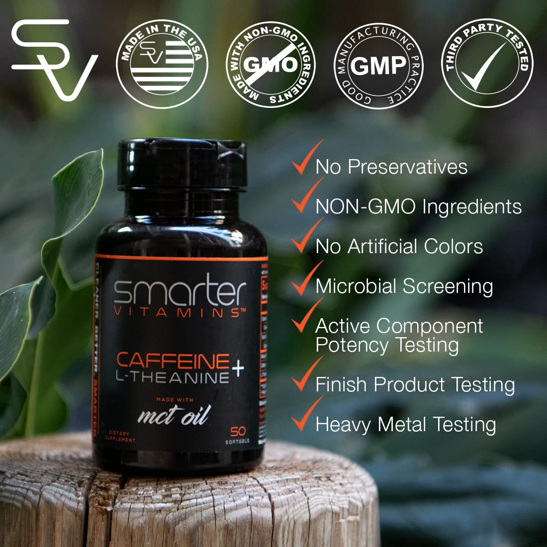 SmarterVitamins 200mg Caffeine Pills - MCT Oil from 100% Coconuts + 100mg L-Theanine, Energy and Focus