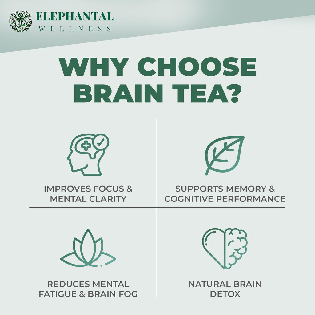 Elephantal Wellness Premium Brain Herbal Tea | Nootropic Focus & Mental Clarity with Ginkgo, Bacopa, Gotu Kola & Rosemary | Non-GMO, Caffeine-Free Coffee Alternative, Handmade Loose Leaf Blend, 2oz Loose Leaf, 20 Servings Elephantal Wellness Au supplements