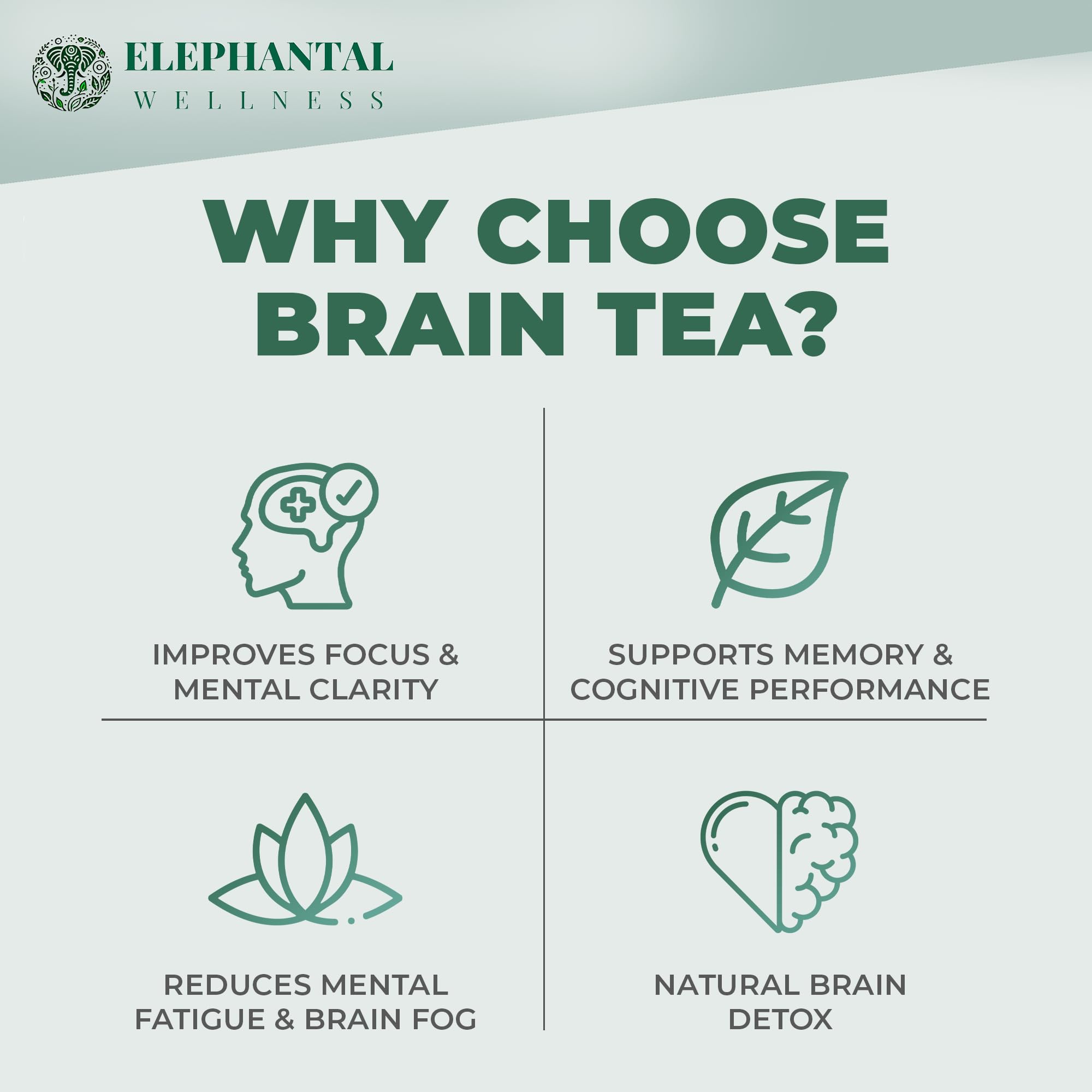 Elephantal Wellness Premium Brain Herbal Tea | Nootropic Focus & Mental Clarity with Ginkgo, Bacopa, Gotu Kola & Rosemary | Non-GMO, Caffeine-Free Coffee Alternative, Handmade Loose Leaf Blend, 2oz Loose Leaf, 20 Servings Elephantal Wellness Au supplements