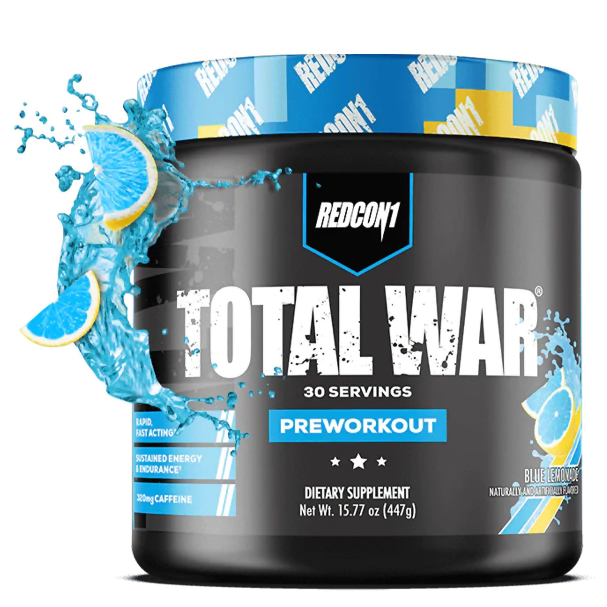 REDCON1 Total War Pre Workout - Beta Alanine + Citrulline Malate Keto Friendly Preworkout for Men & Women with 320mg of Caffeine - Fast Acting -Blue Lemonade (30 Servings)