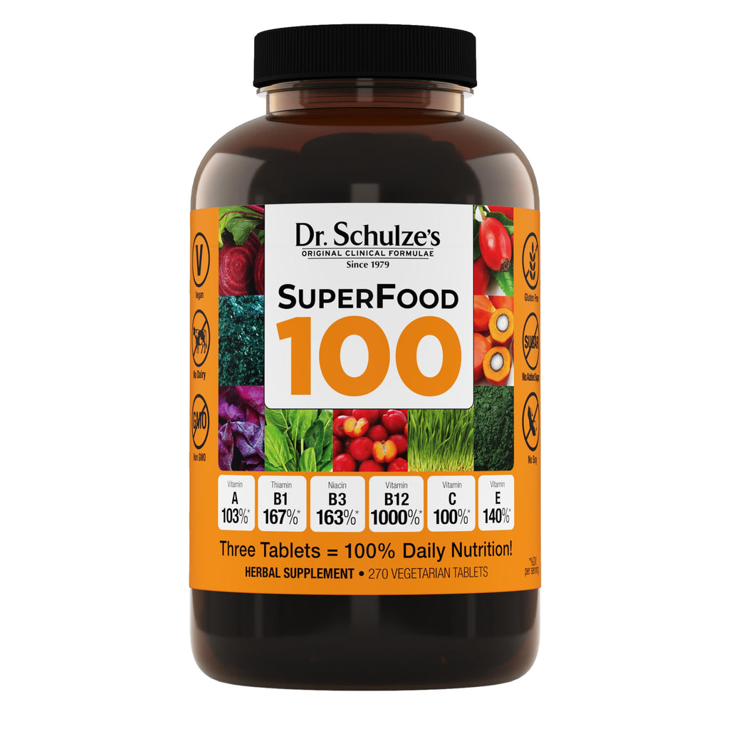 Dr. Schulze's SuperFood 100 - Everyday Superfood Supplement to Support Overall Wellness - Mutivitamin Support for Cellular Nutrition & Energy - Clean Ingredients - Gluten-Free & Dairy-Free - 270 Count Dr. Schulze's Au supplements