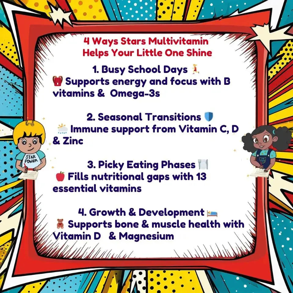 Stars Kids Multivitamin Gummies with Omega 3, Vitamins for Kids with A, B, C, D, Plant Based Multi Vitamins for Children, Manganese Vitastars Au supplements