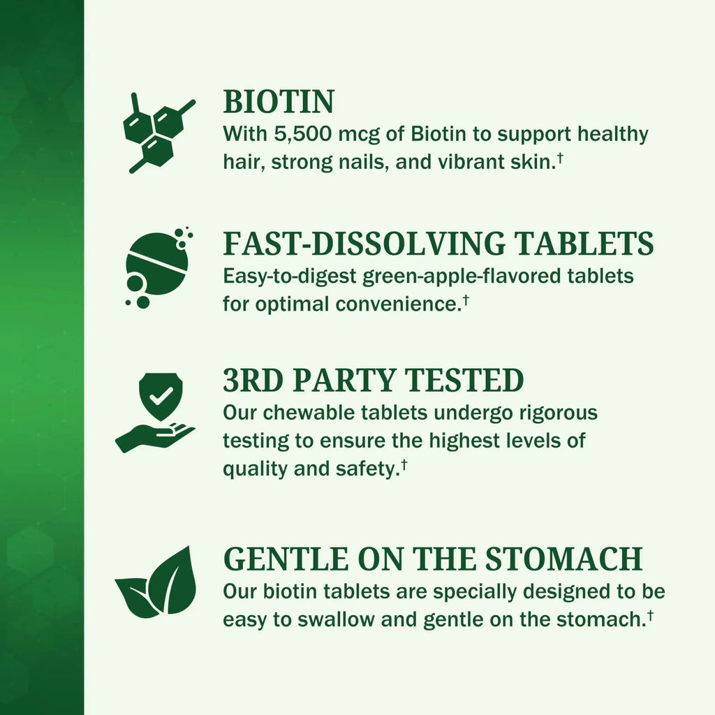 BioSchwartz Bariatric Biotin Chewable Tablets - 5500mcg Biotin per Serving - Green Apple Flavor, 3 Month Supply - Sugar-Free Hair Skin Nails Vitamins BioSchwartz Au supplements