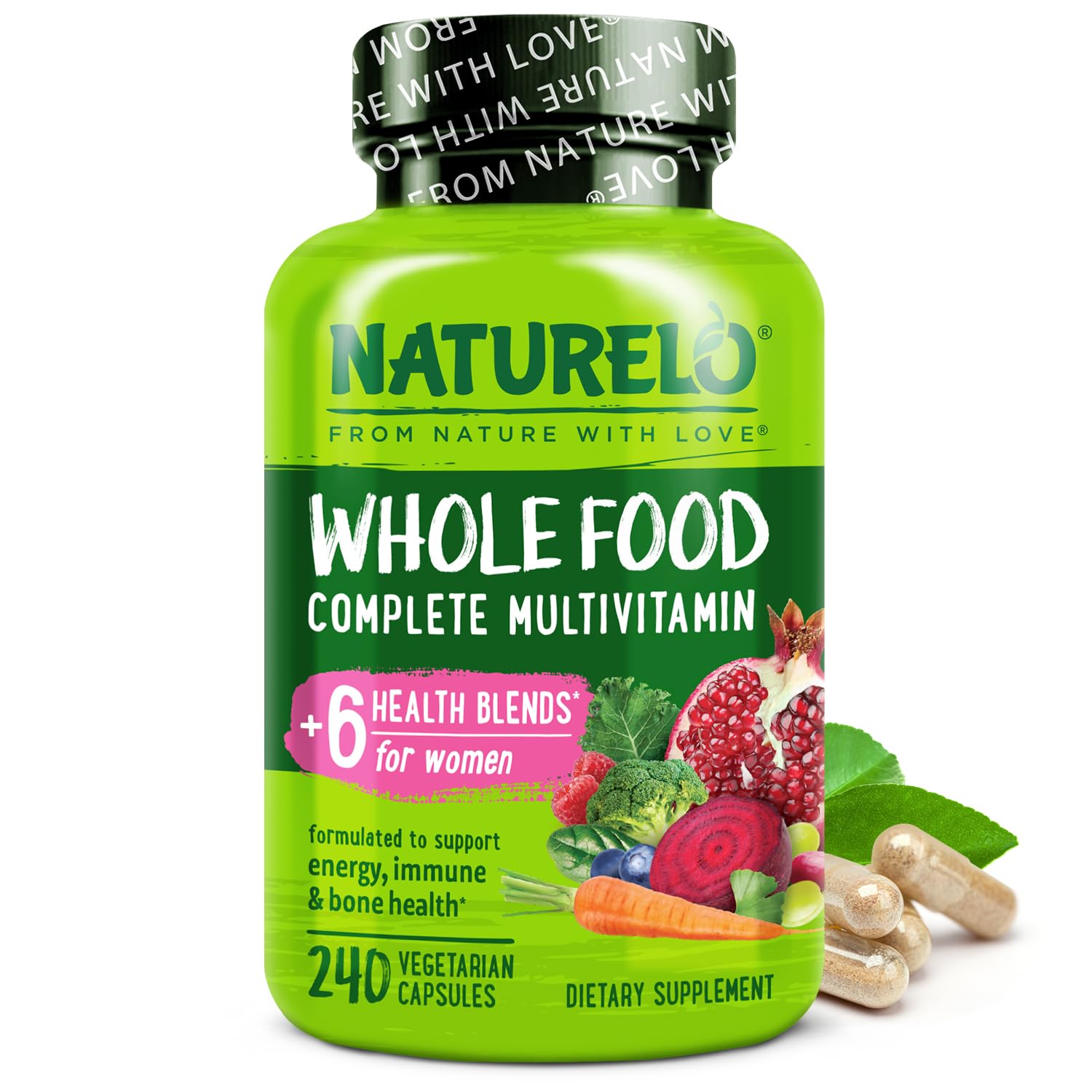 NATURELO Whole Food Multivitamin for Women - with Vitamins, Minerals, & Organic Extracts - Supplement for Energy and Heart Health