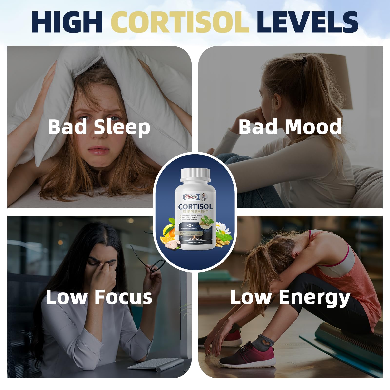 Cortisol Supplements for Women & Men,High Cortisol Reducer, Manager, Detox, Lower and Control,with Magnesium, Ashwagandha,Rhodiola, L-Theanine for Mood,Focus,Sleep Alliwise Au supplements