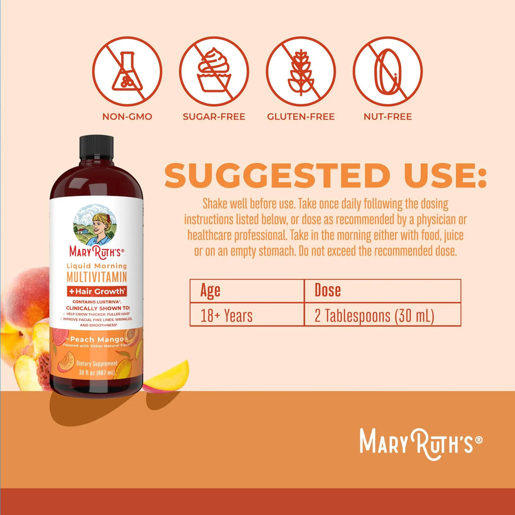 MaryRuth's Liquid Multivitamin+Hair Growth | Clinically Tested for Thicker Hair & Facial Wrinkles in Women | Biotin 10000mcg | Lustriva Hair Growth Supplement | MaryRuth Organics Au supplements