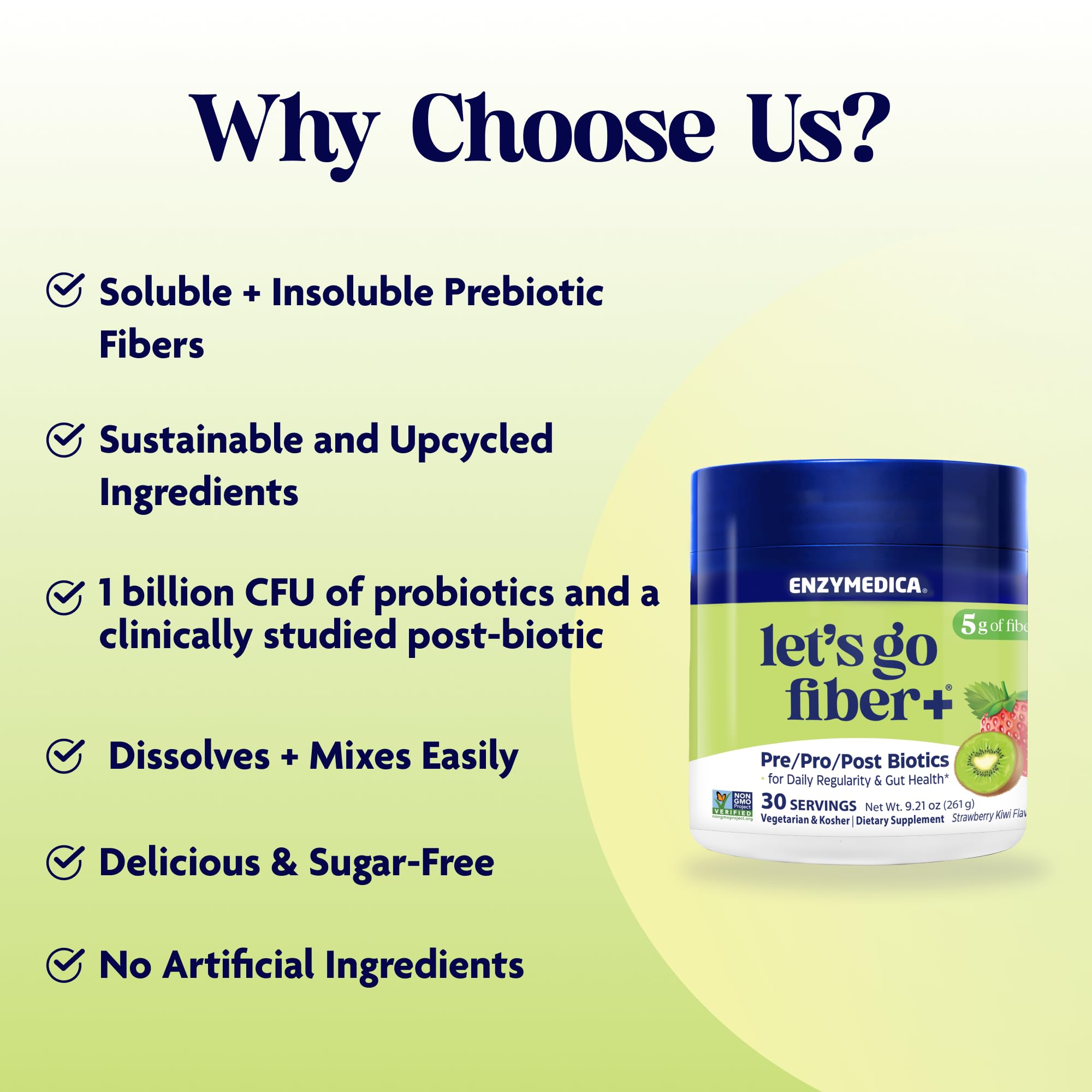 Enzymedica, Let’s Go Fiber+ Strawberry & Kiwi, Prebiotics & Probiotics, Postbiotic, Soluble Fiber for Gut Health, Regularity, Powder for Men & Women, Sugar-Free, 30 Servings Enzymedica Au supplements