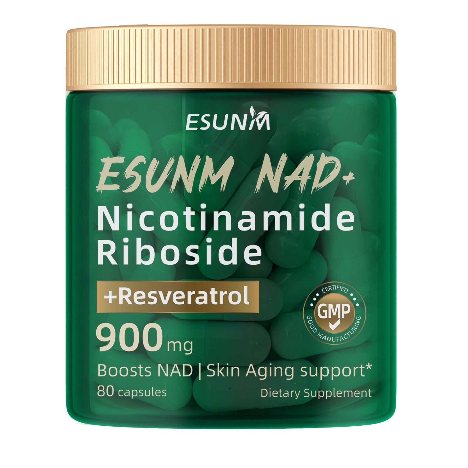 ESUNM Liposomal NAD+ Supplement with Resveratrol, NMN Supplement NAD Resveratrol Support Cellular Health, Stamina & Healthy Aging,Third-Party Tested，80 Capsules ESUNM Au supplements