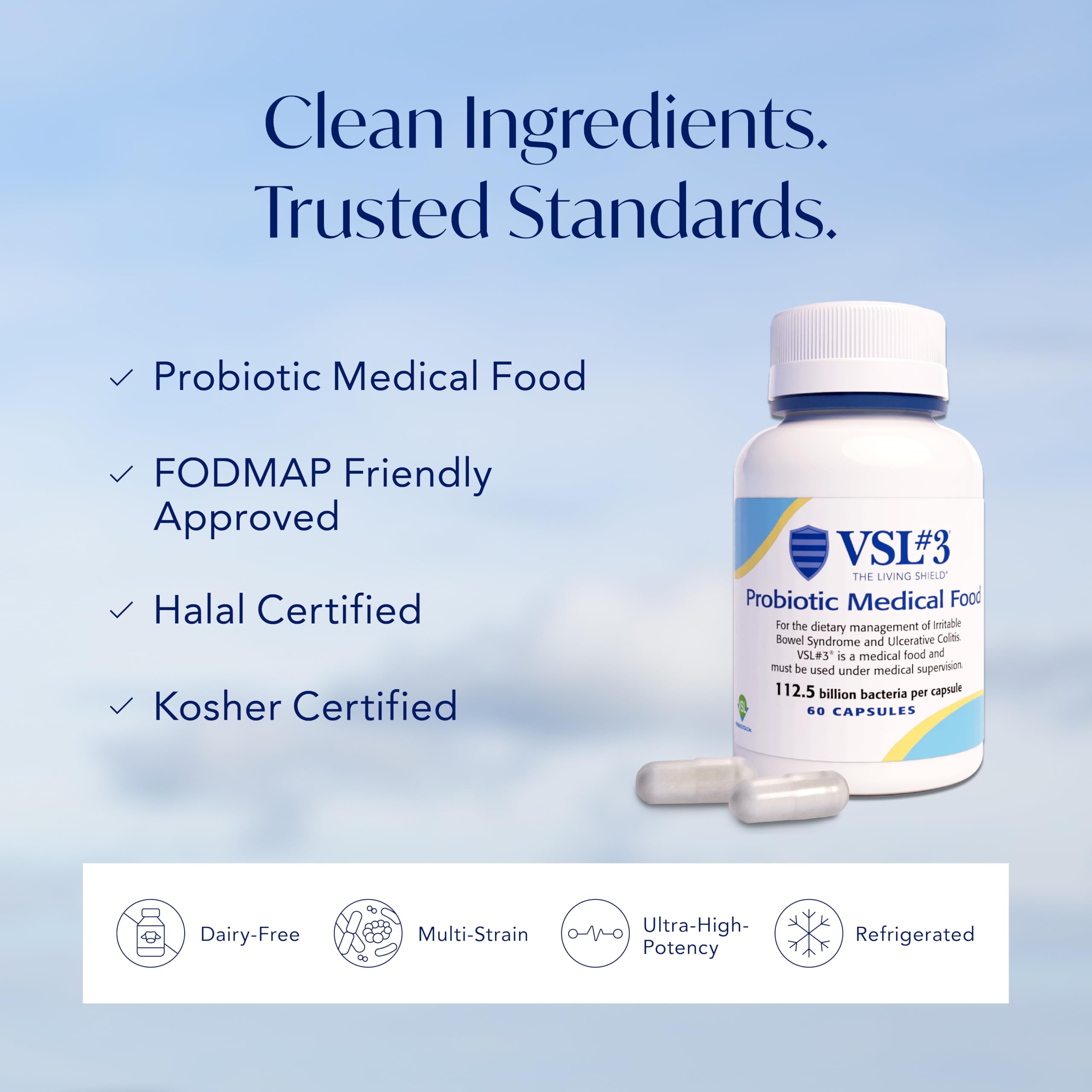 VSL#3® Probiotics for Digestive Health, IBS & UC Symptoms - 112.5B CFUs, High-Potency, Multi-Strain, Live, Refrigerated Probiotic, Medical Food for Gut Health Support in Men & Women, 60 Capsules VSL #3 Au supplements