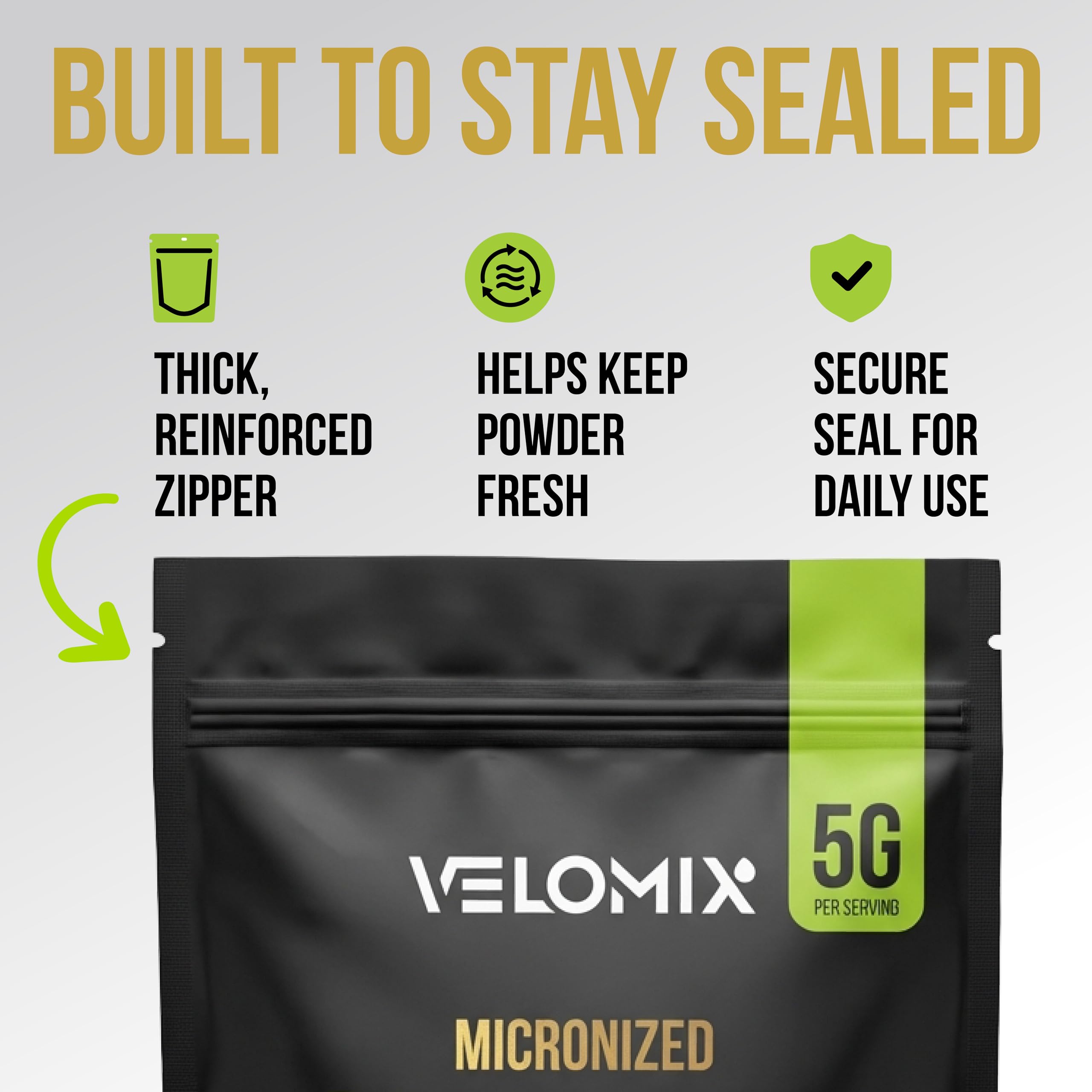 VELOMIX Micronized Creatine Monohydrate Powder - 100% Pure Creatine Powder Unflavored and Easy to Mix | Supports Muscle Growth, Recovery, and Strength | 5000mg Per Serv (5g) - 60 Servings VELOMIX Au supplements