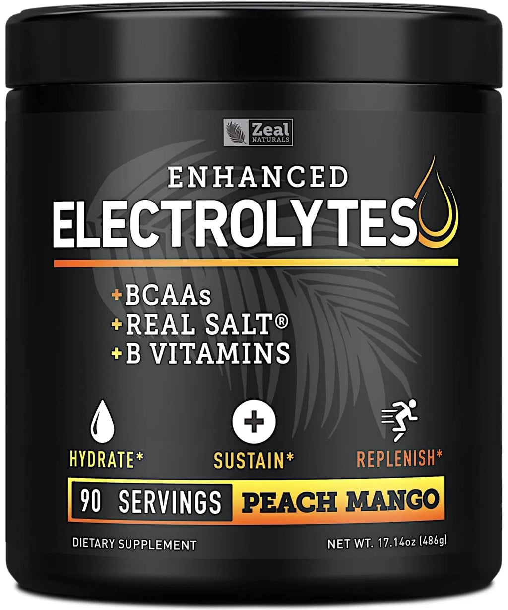 Enhanced Electrolyte Powder (Peach Mango | 90ct.) + BCAA, B-Vitamins & Real Salt Zeal Naturals Au supplements