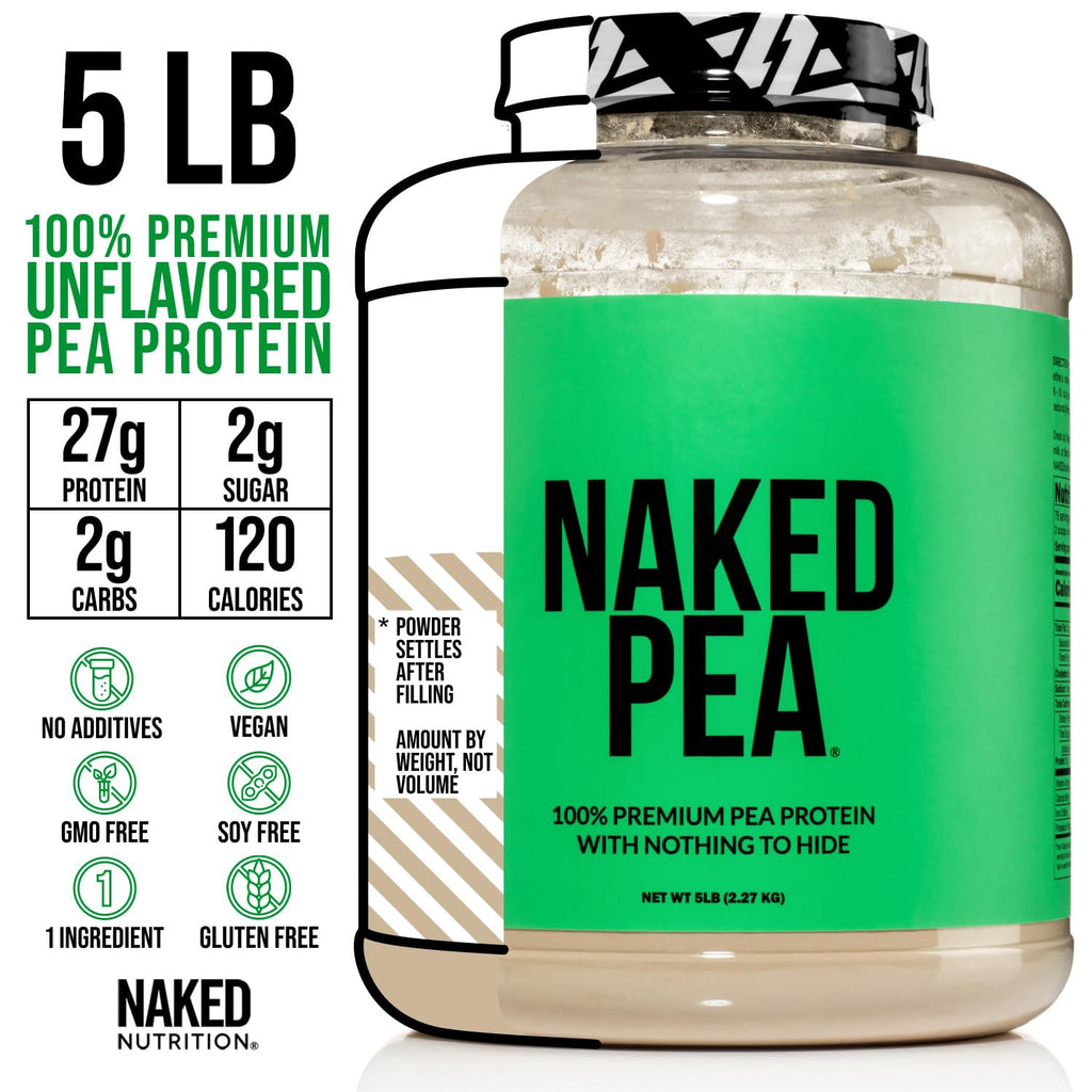 NAKED Pea - 5LB 100% Pea Protein Powder from North American Farms - Unflavored Vegan Pea Protein Isolate - NSF Certified, Plant Protein Powder, Easy to Digest - 76 Servings