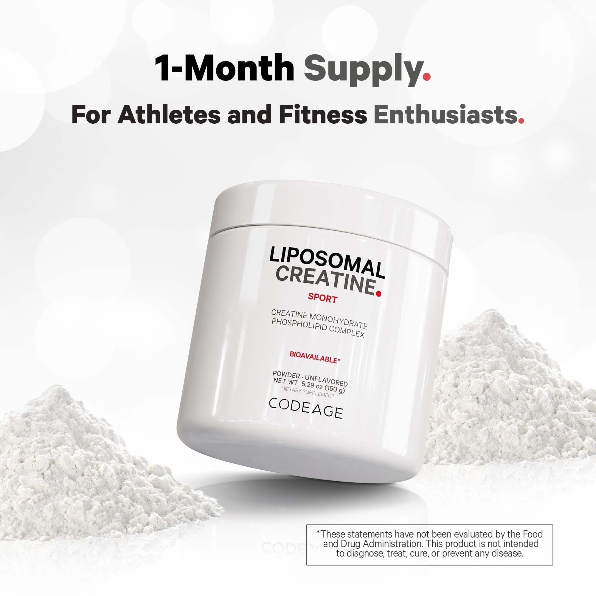 Codeage Liposomal Creatine Powder Supplement, Pure Creatine Monohydrate 5000mg, Pre Workout & Post Workouts - Unflavored Creatine, Micronized Creatine Powder - Creatinine for Sports - 30 Servings Codeage Au supplements