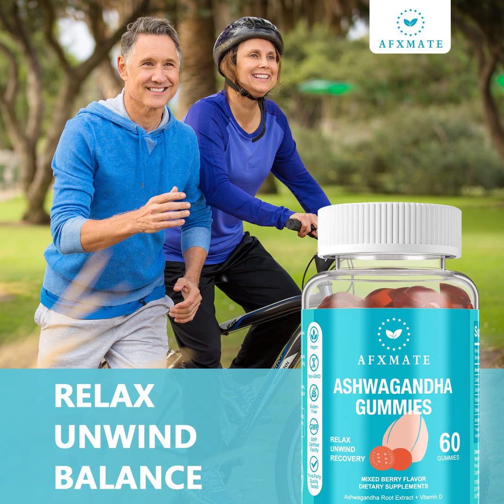 AFXMATE Ashwagandha Gummies & Vitamin D Gummies for Men & Women 120 Count Aswangdha Supplement (Non-GMO, Sugar Free & Gluten Free) AFXMATE Au supplements