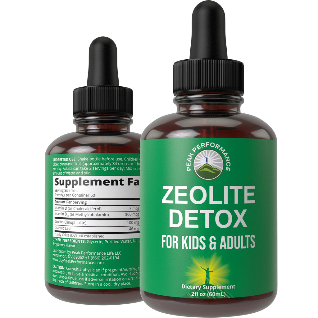 Zeolite Detox for Kids & Adults with Cilantro. Volcanic Mineral from Idaho USA. Zeolite Clinoptilolite Liquid Drops Gentle Cleanse Supplement with Vitamins B12 & D. Support Focus, Energy, Gut, Speech Peak Performance Au supplements