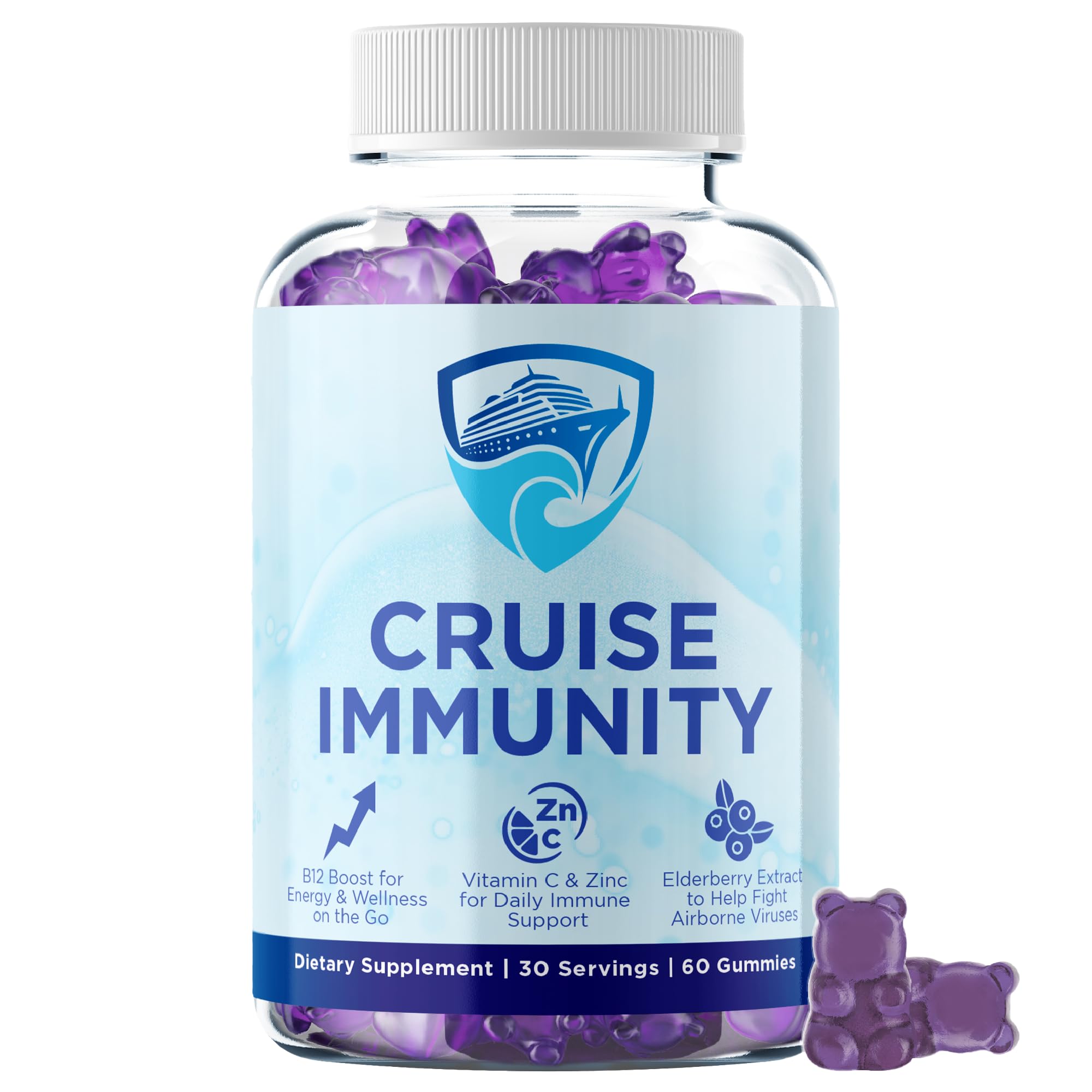 CRUISE IMMUNITY Immune Support Gummies for Cruisers with Vitamin C, B12, Zinc, Elderberry Extract, 60 Gummies, 30 Servings